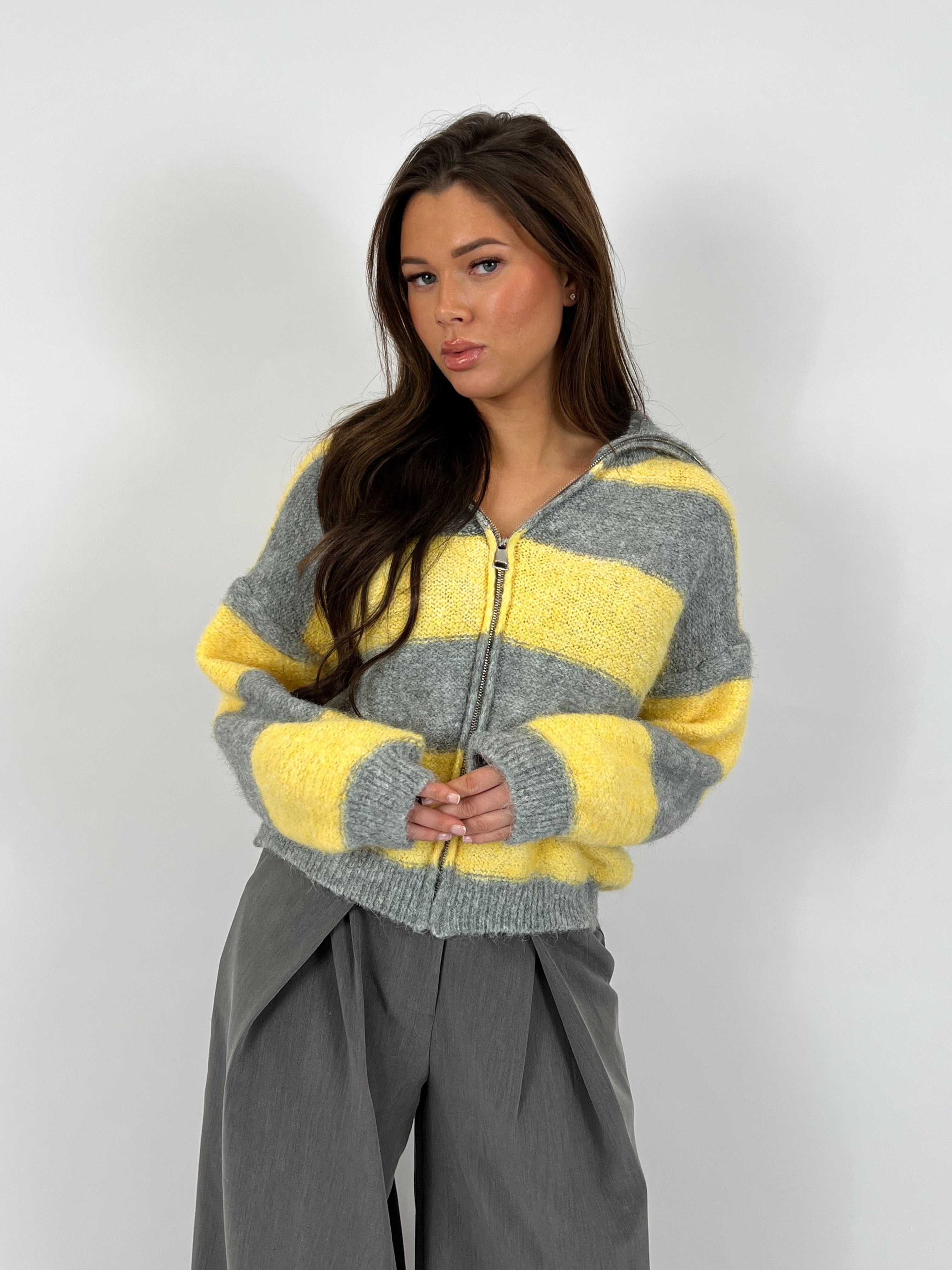 ZIP KNIT GREY/YELLOW