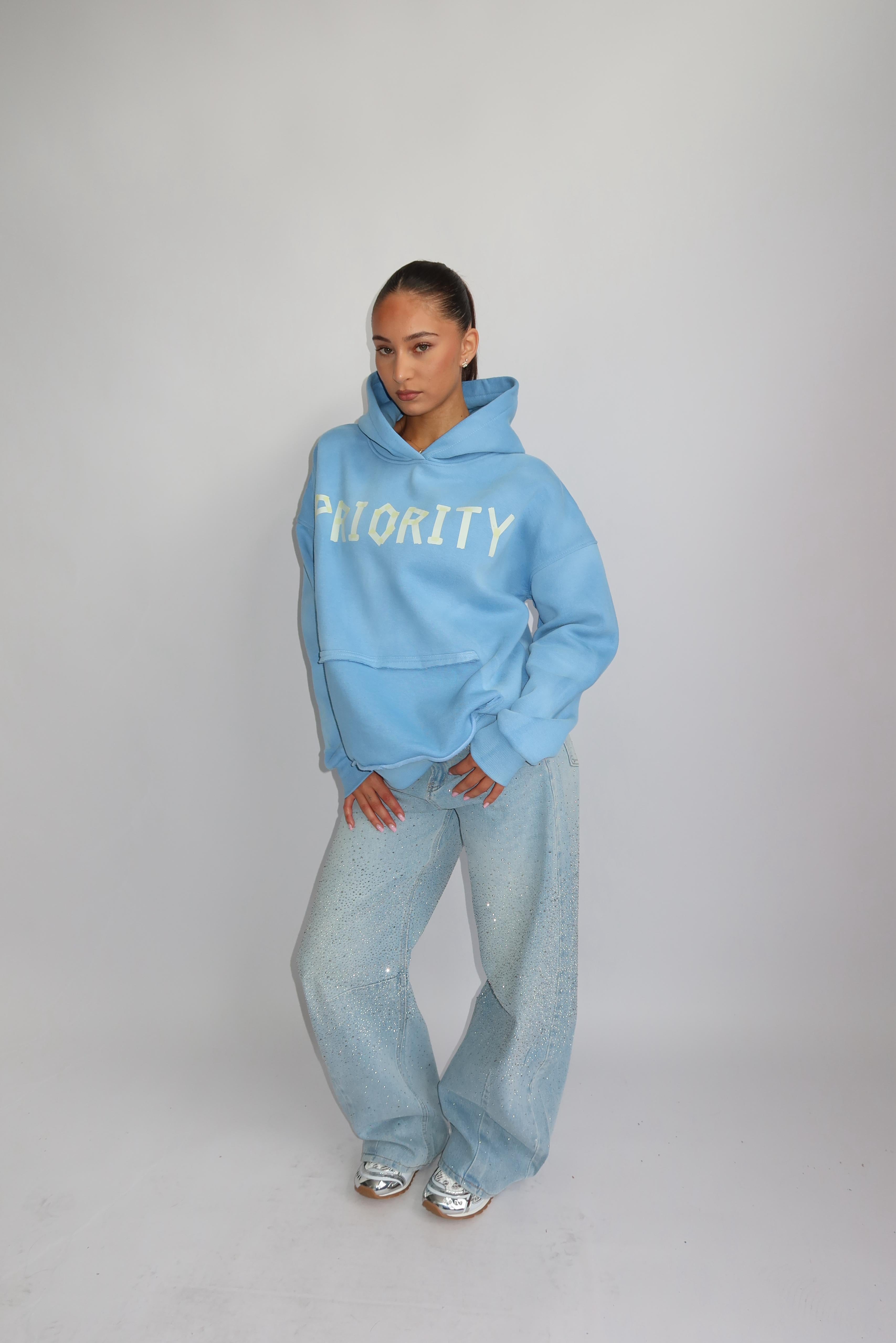 PRIORITY WASHED TAPE HOODIE BLUE