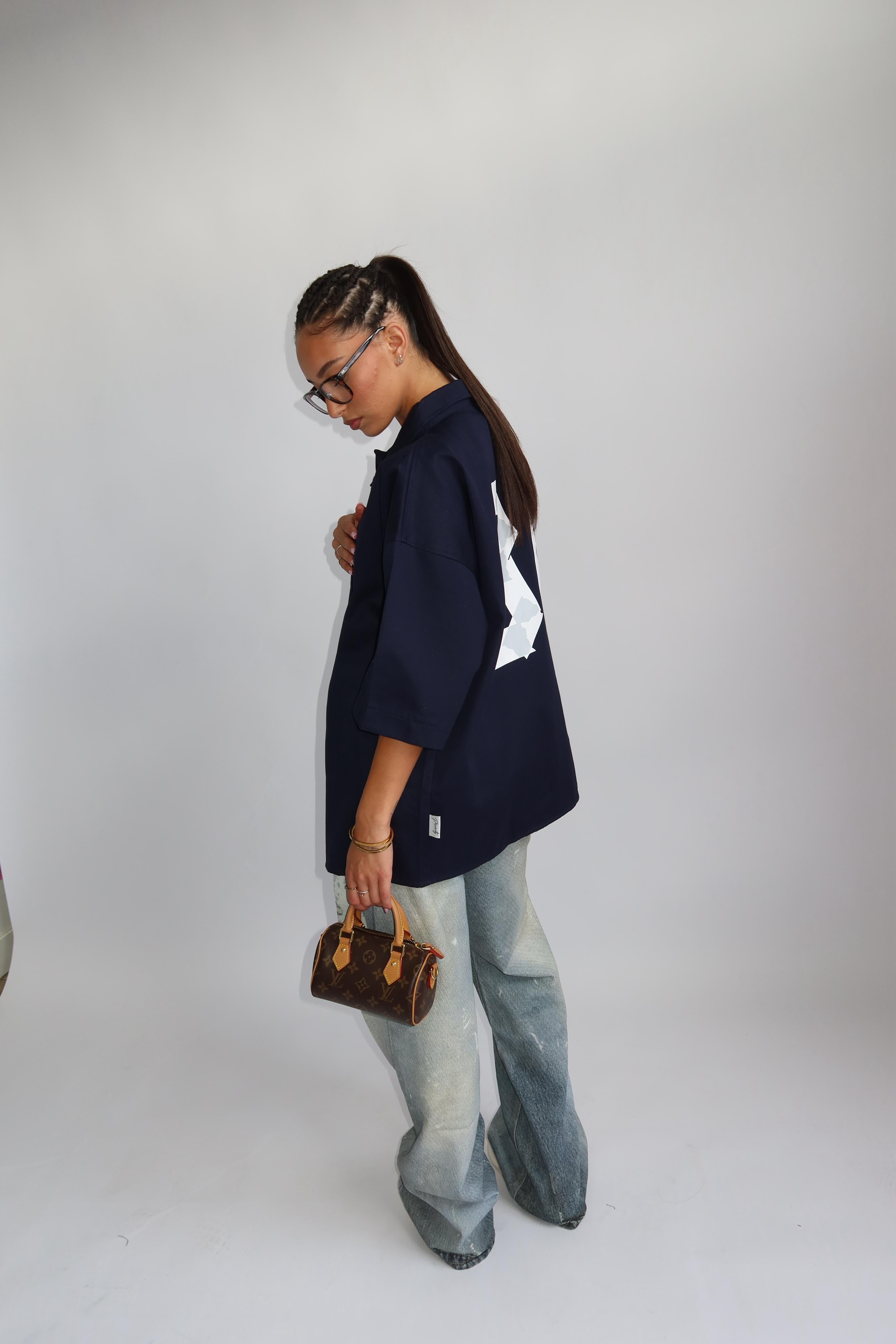 EXCLUSIVE TOKYO 81 BOYFRIEND BLOUSE NAVY/WHITE