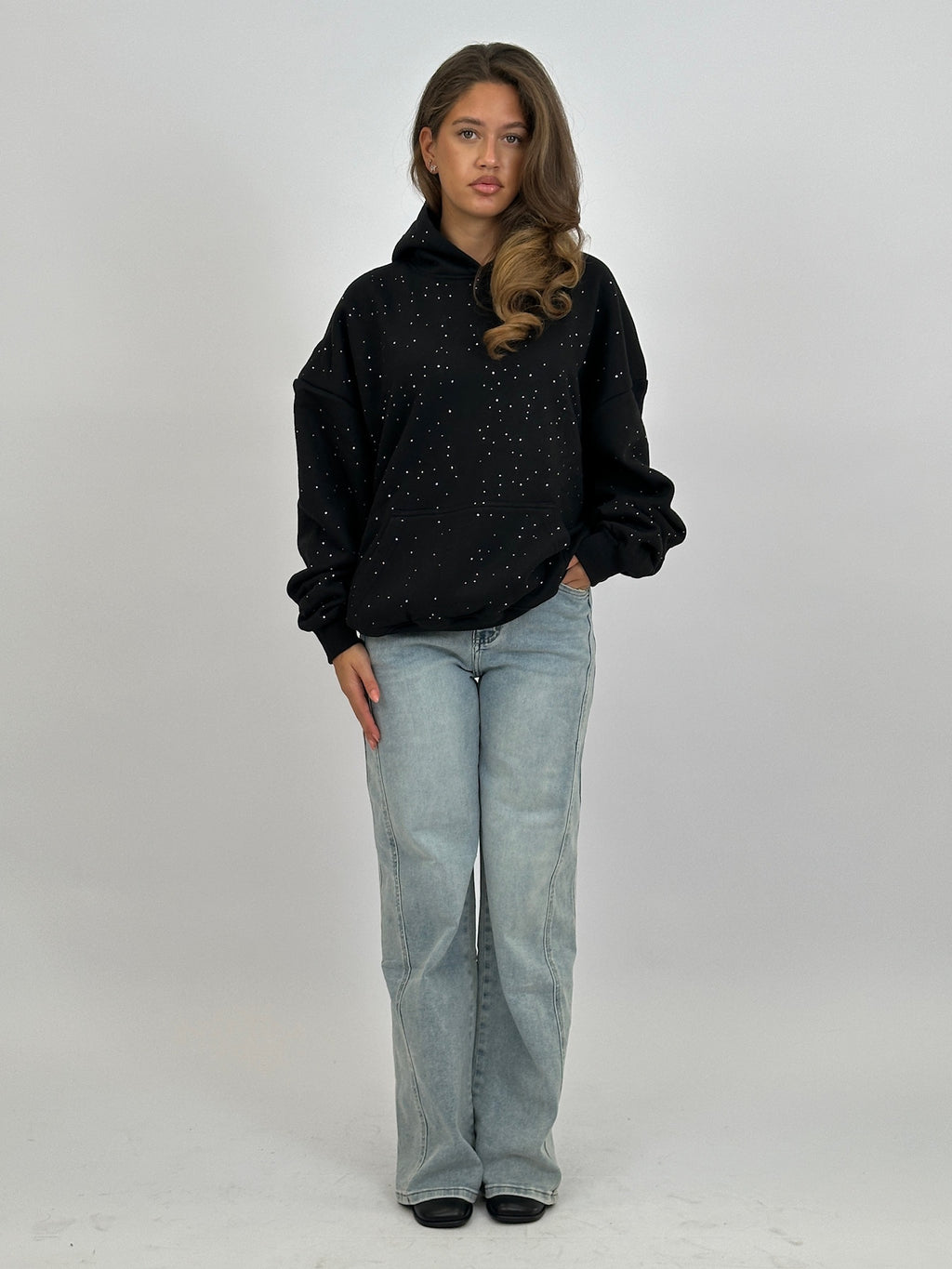 RHINESTONE HOODIE BLACK