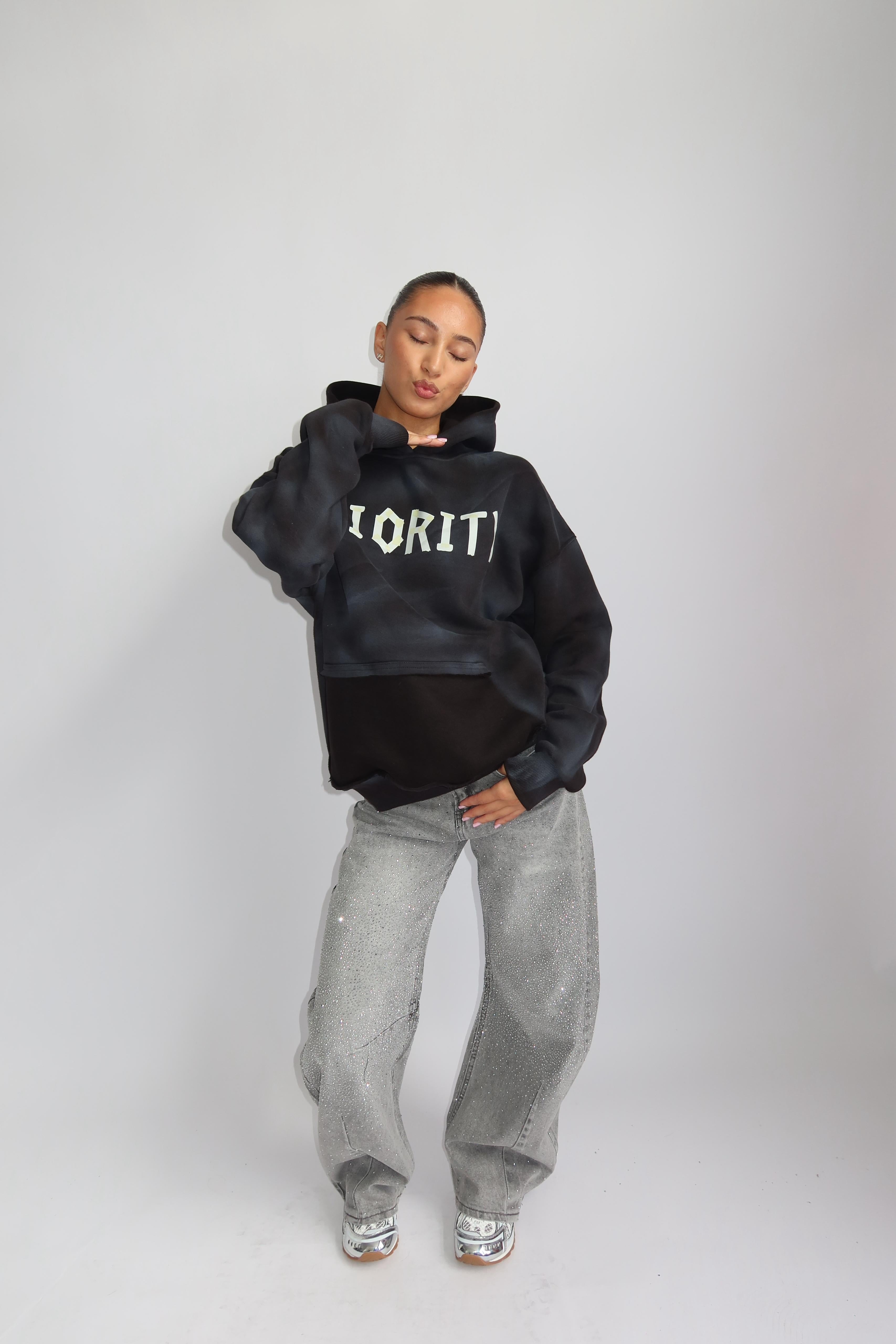 PRIORITY WASHED TAPE HOODIE CHARCOAL
