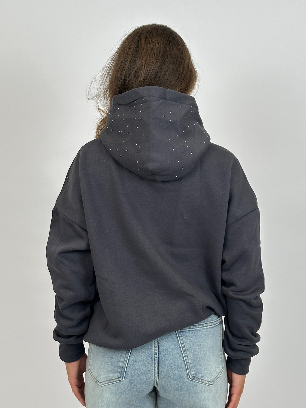 RHINESTONE HOODIE CHARCOAL