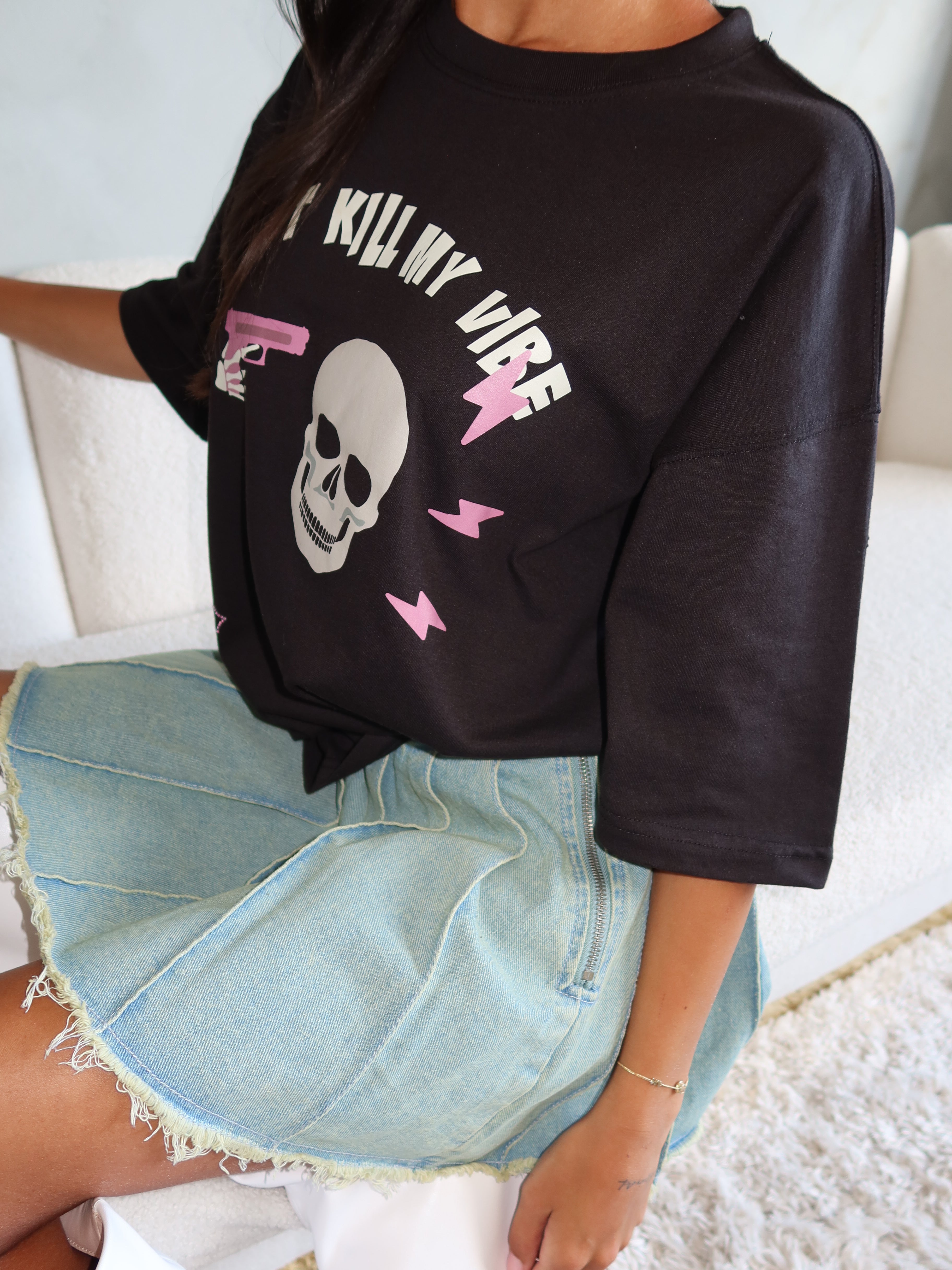 DON’T KILL MY VIBE RHINESTONE TEE