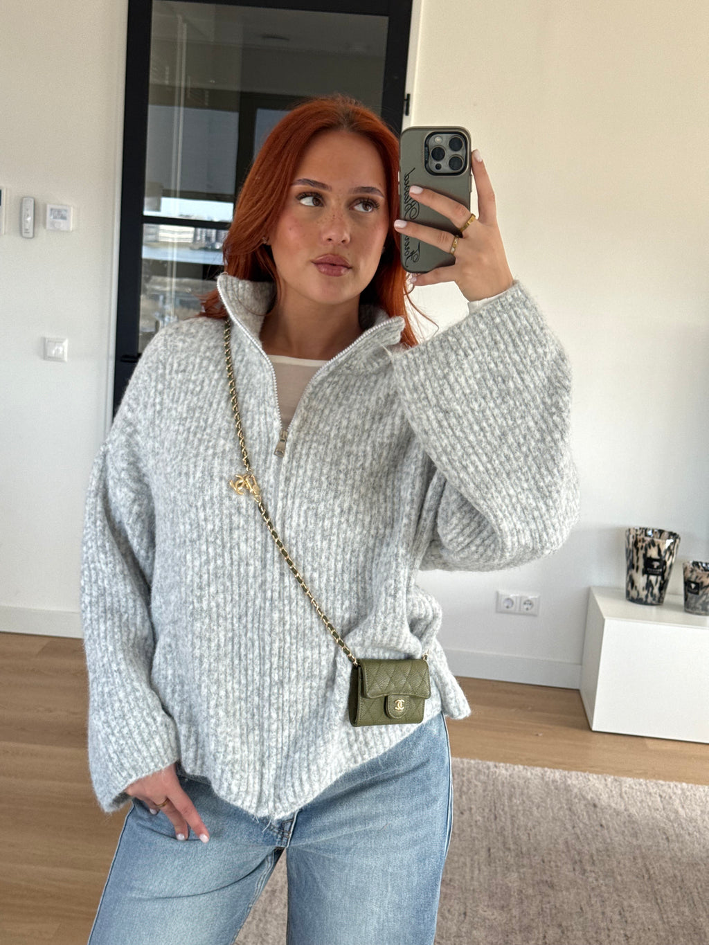 ZIP CARDI GREY