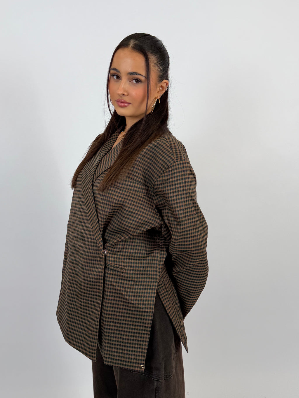 OVERSIZED BLOCKED DAD BLAZER CHOCO