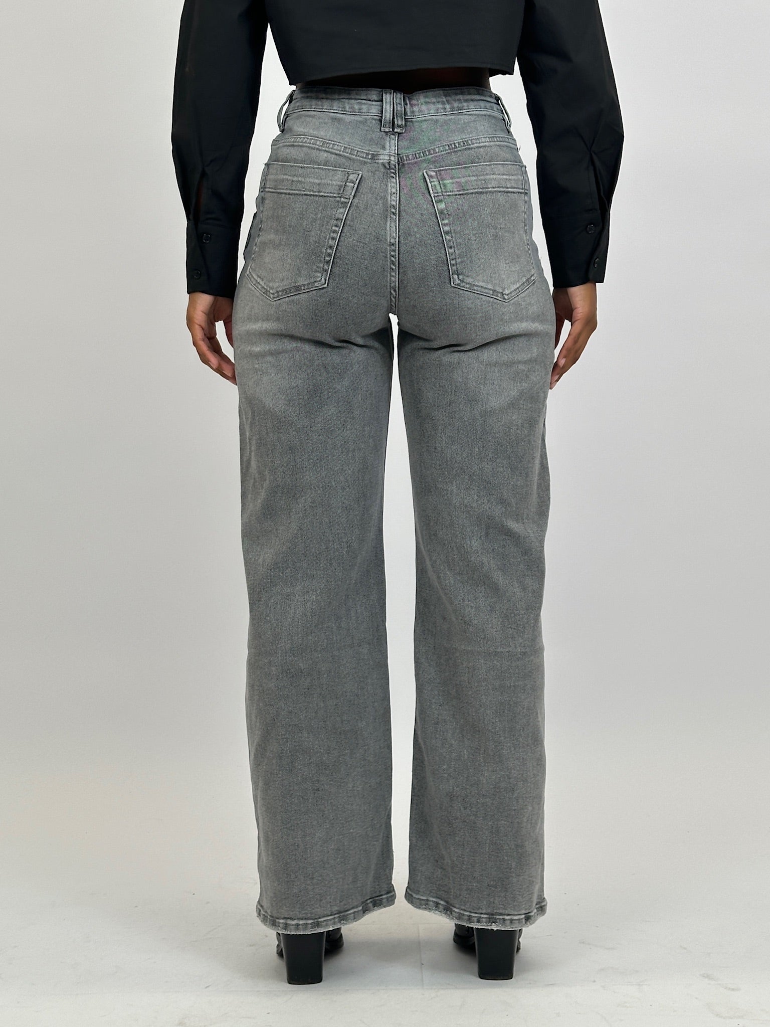 DOUBLE WAIST STRETCH JEANS GREY