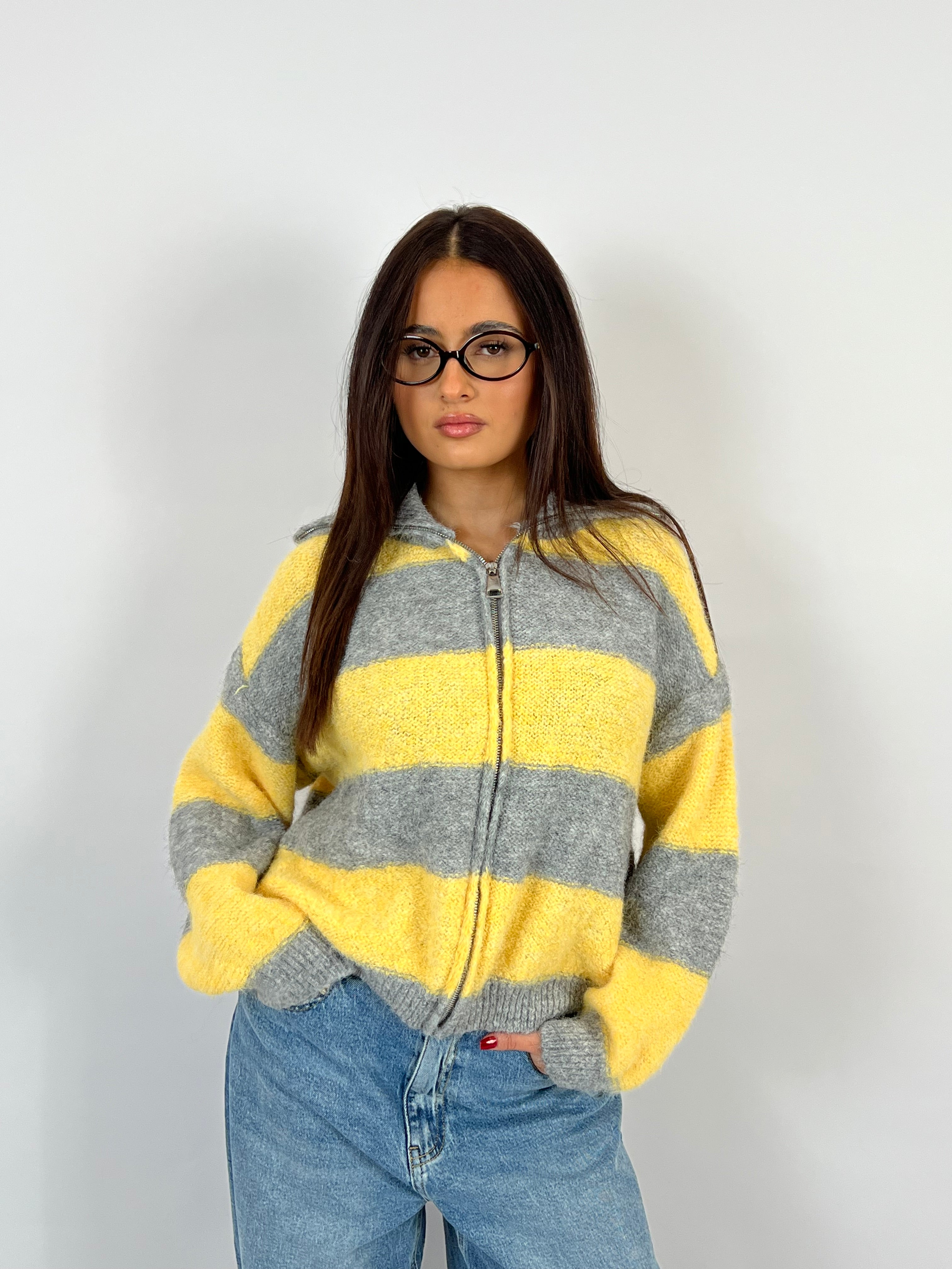 ZIP KNIT GREY/YELLOW