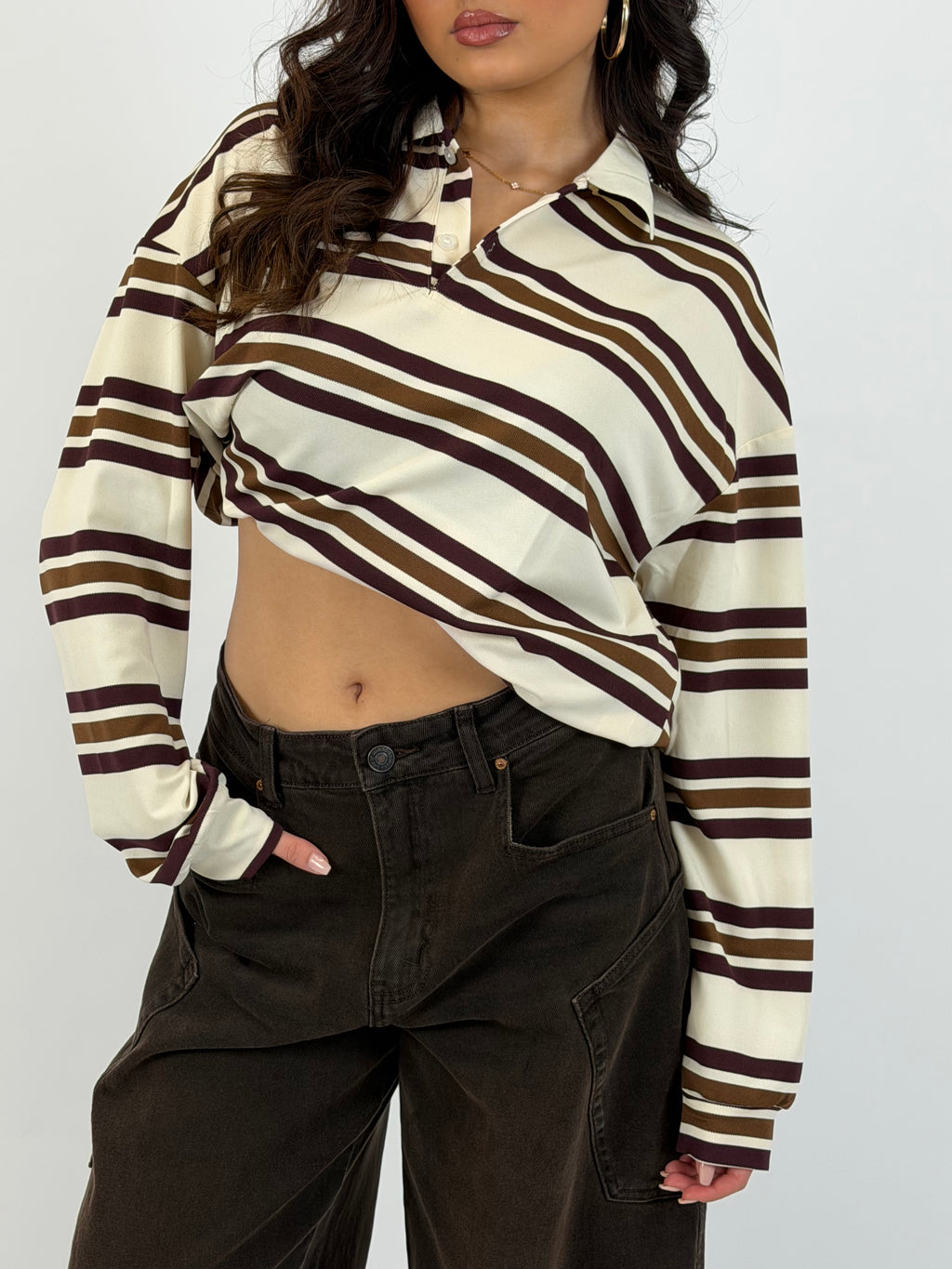 POLO LONGSLEEVE BORDEAUX/CREAM