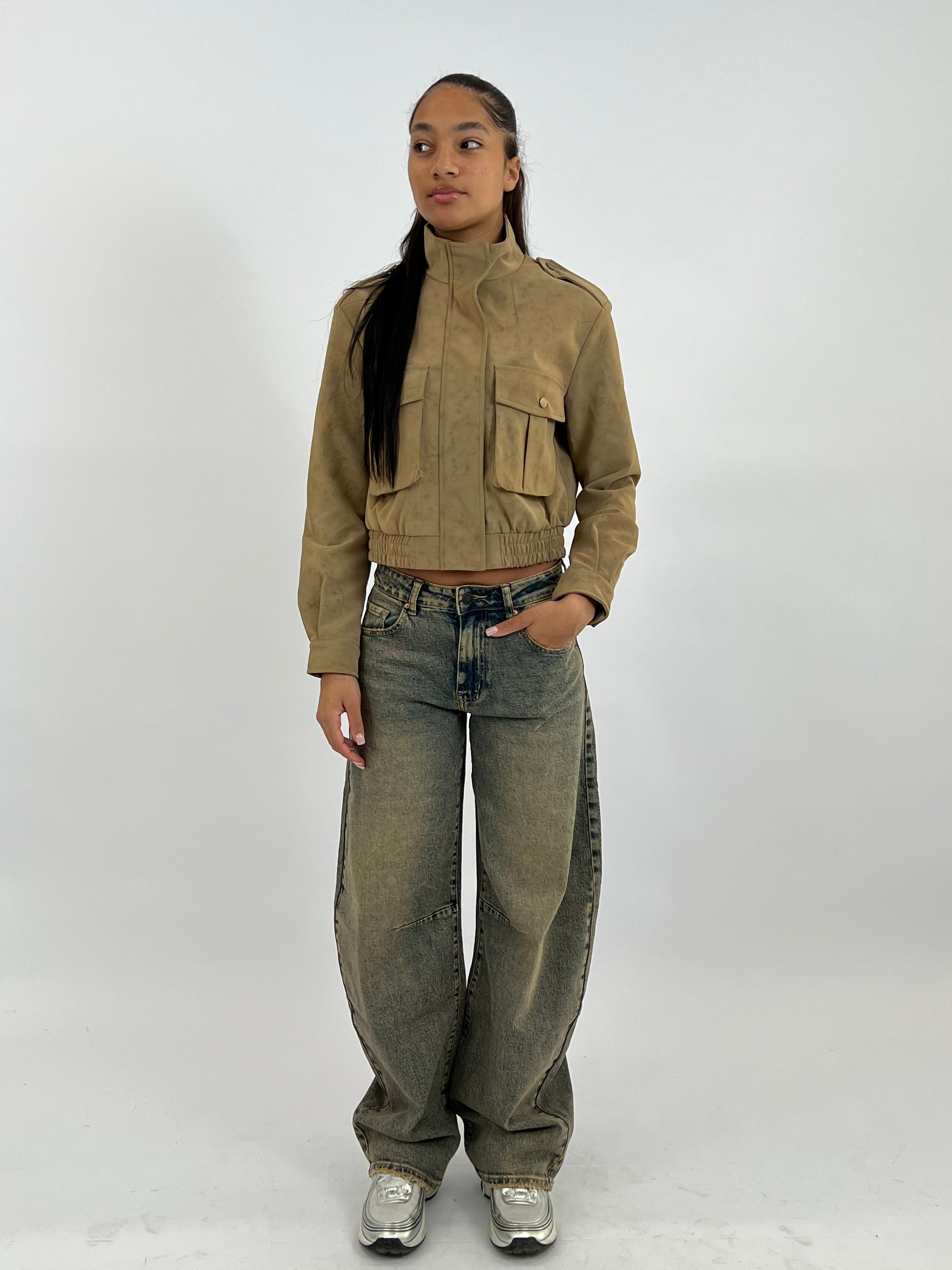 VINTAGE BROWN BARREL STRETCH JEANS