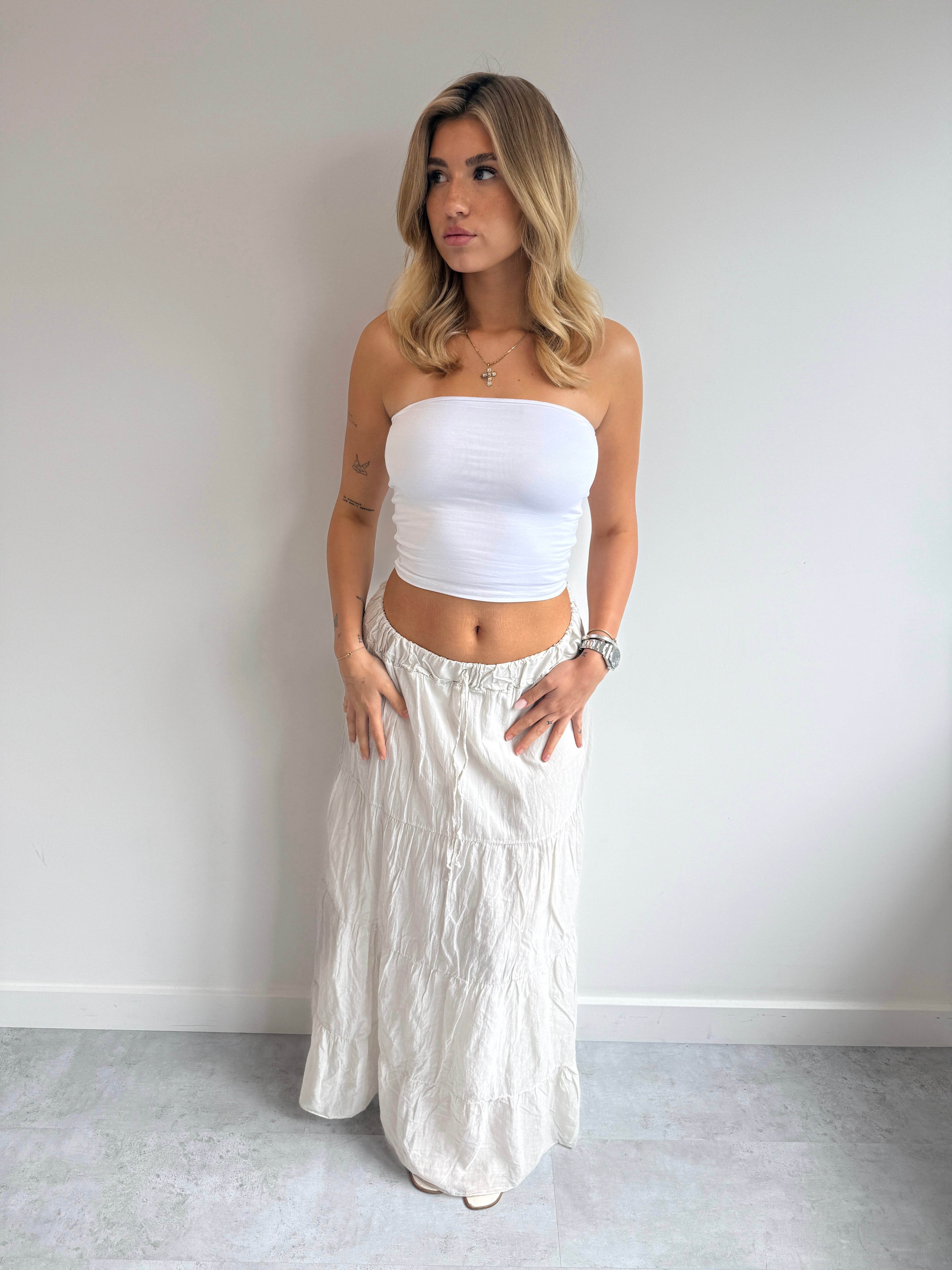 MAXI RUFFLE SKIRT BEIGE