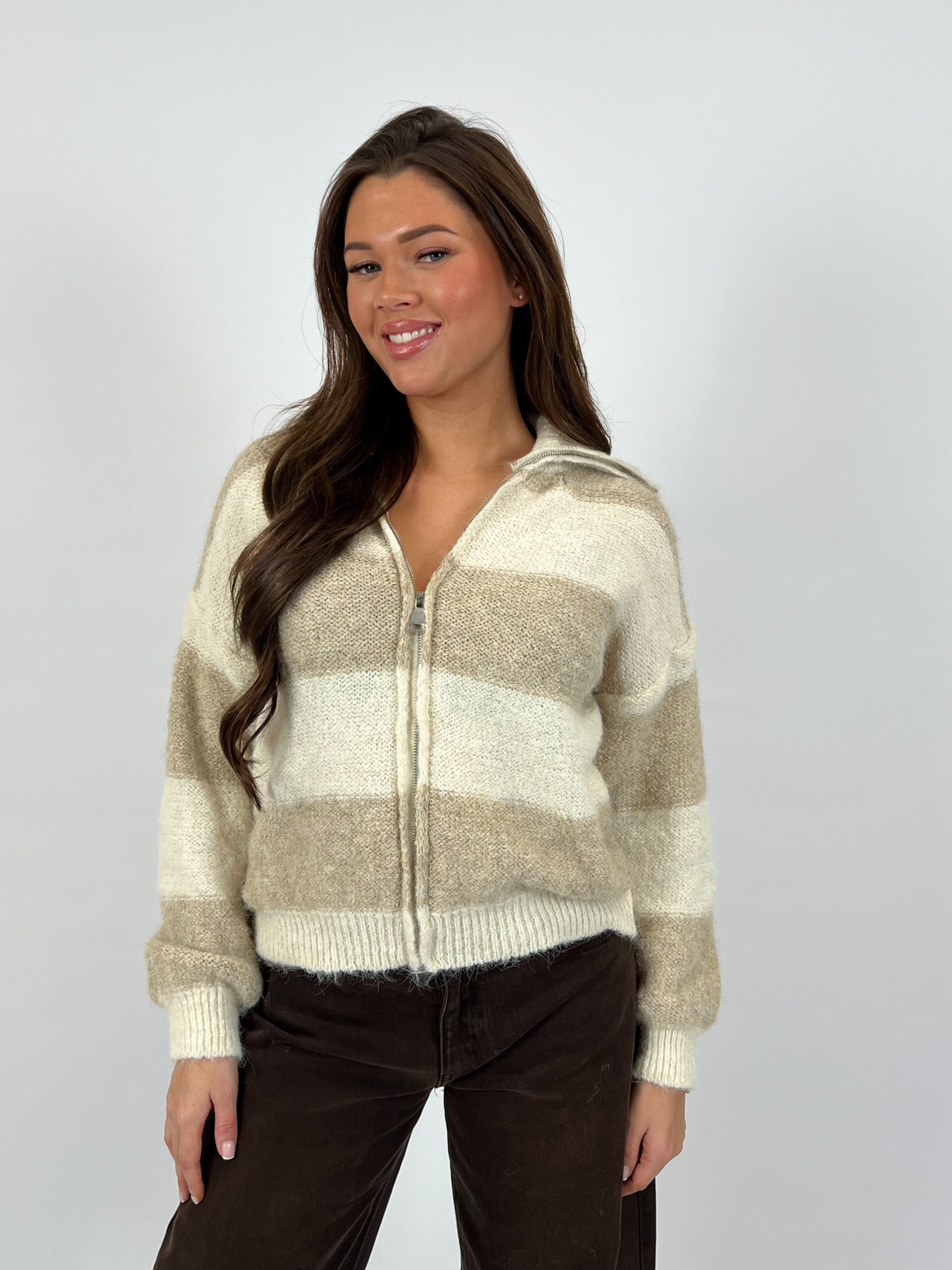 ZIP KNIT TAUPE/BEIGE