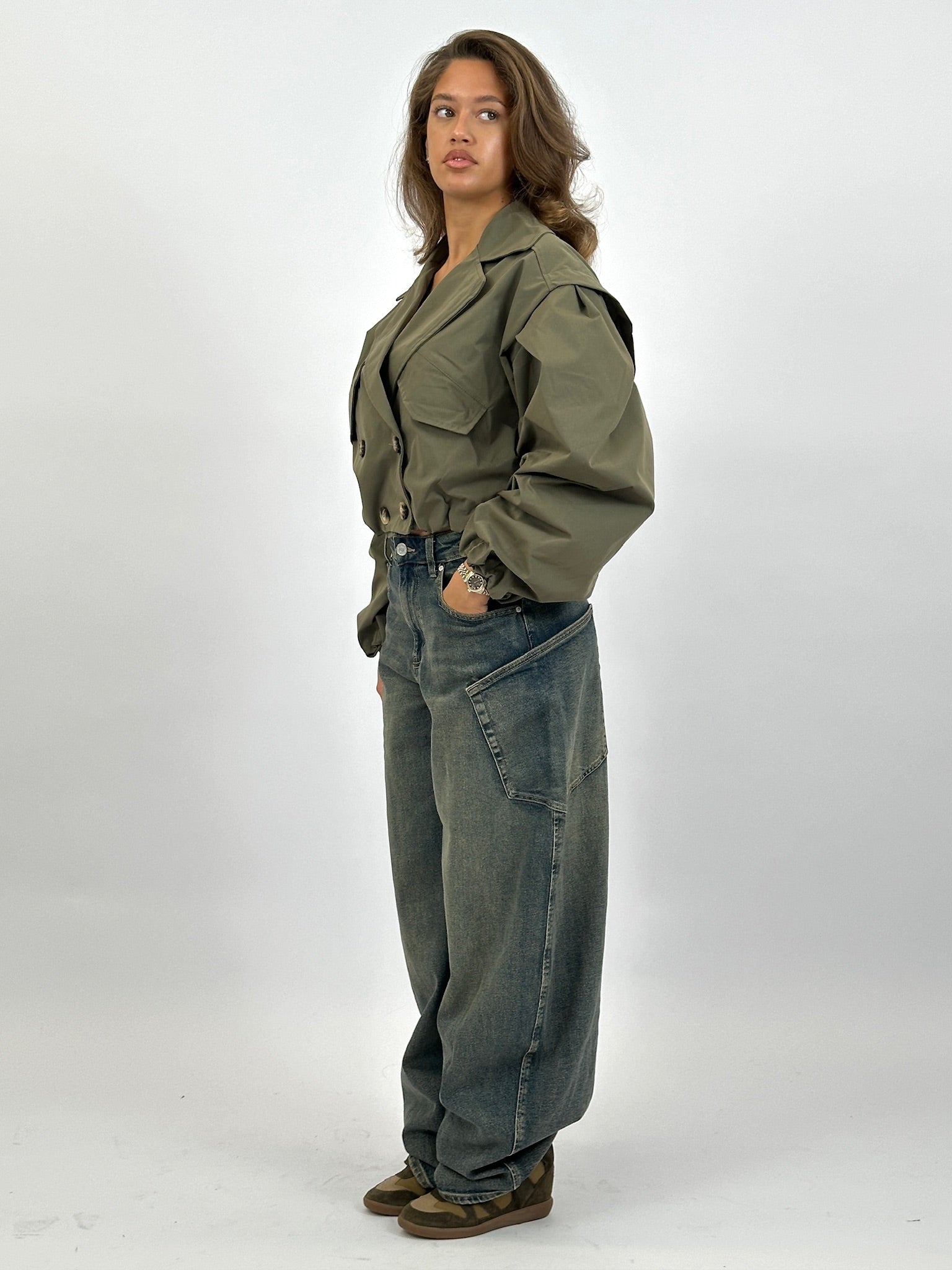 CROPPED PUFFY TRENCH ARMY