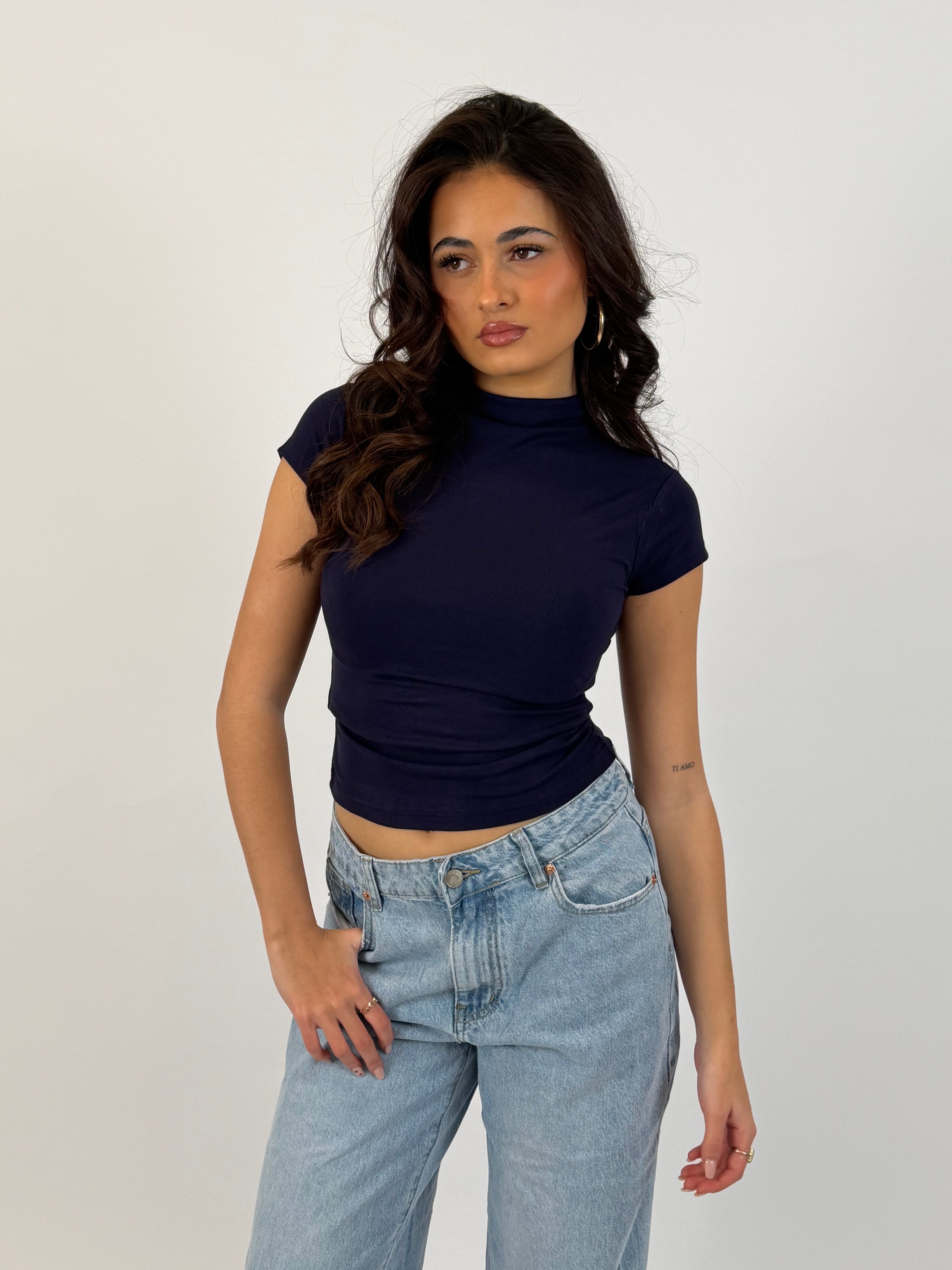 JANE HIGH NECK SHORTSLEEVE NAVY