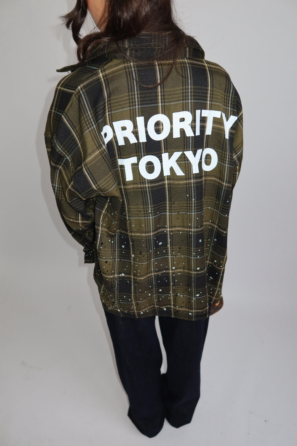 EXCLUSIVE CHECKED RHINESTONES SHIRT ARMY