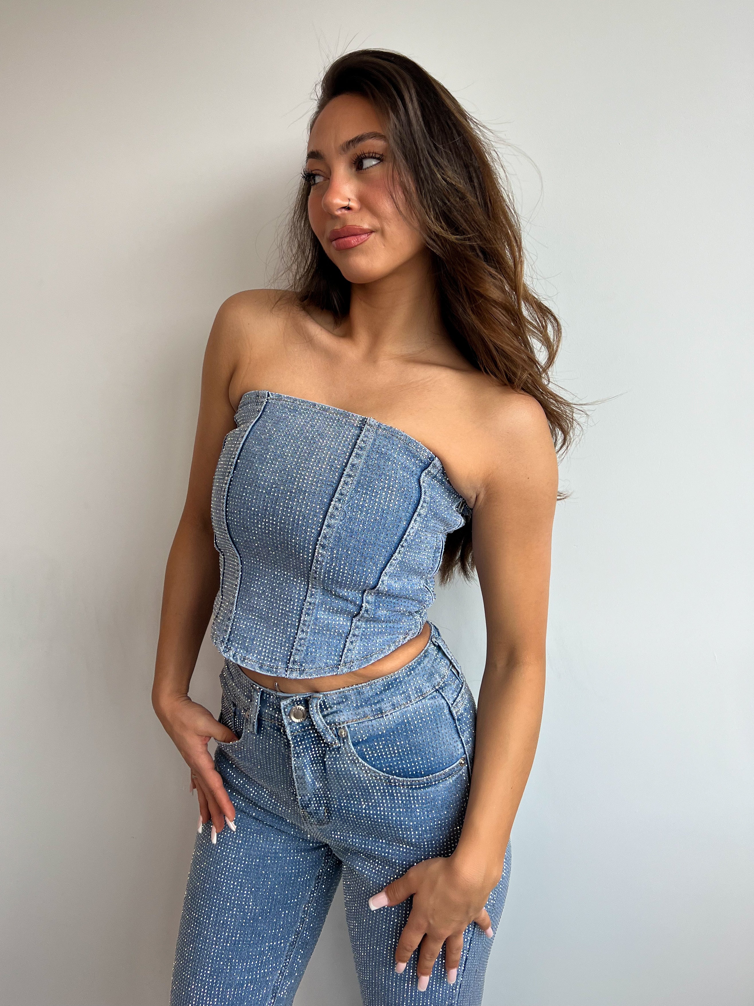 ALL OVER RHINESTONE CORSET BLUE