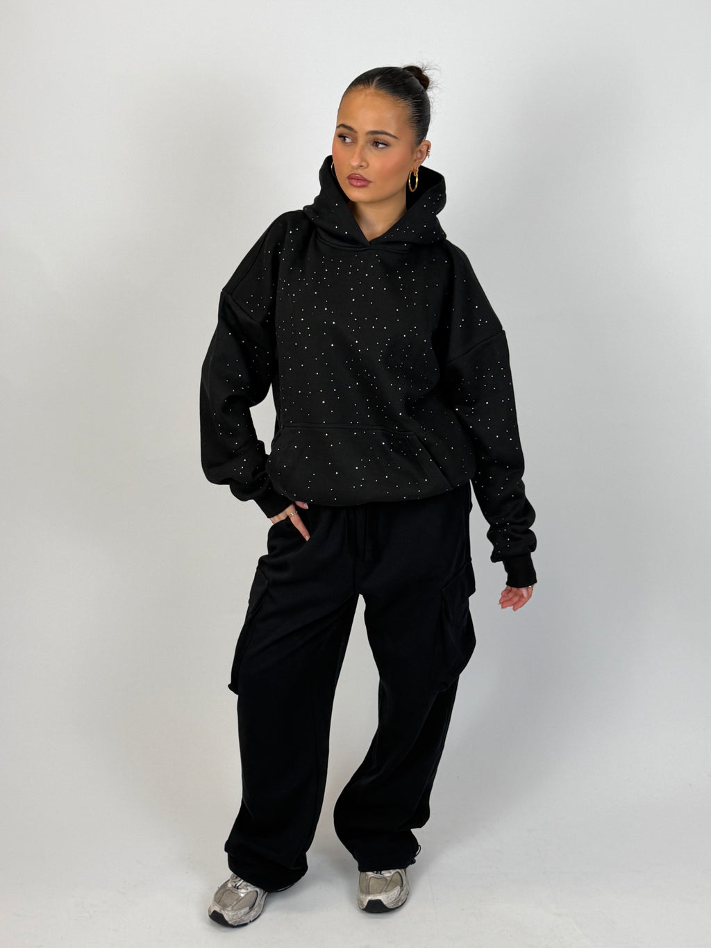 RHINESTONE HOODIE BLACK