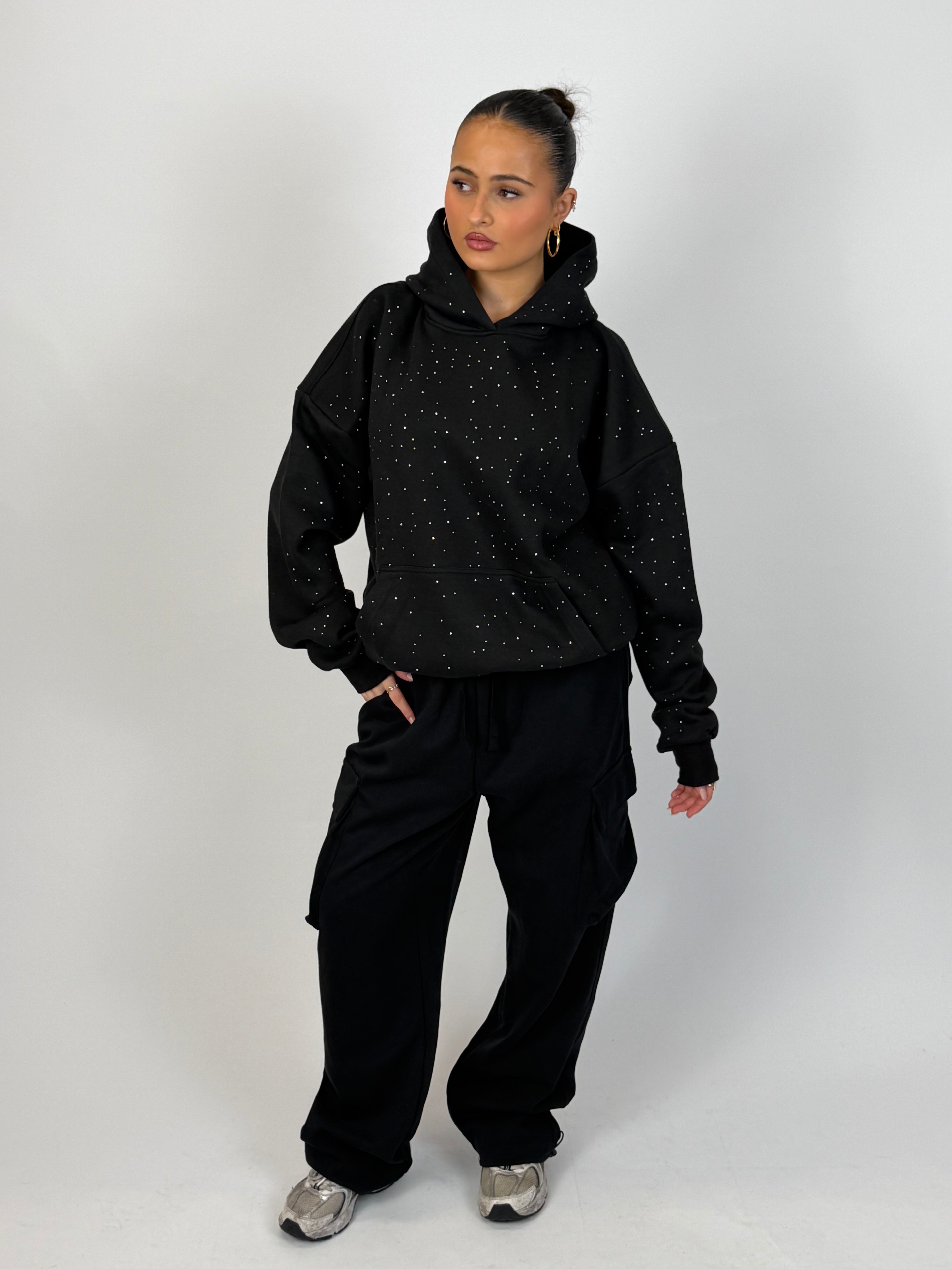 RHINESTONE HOODIE BLACK