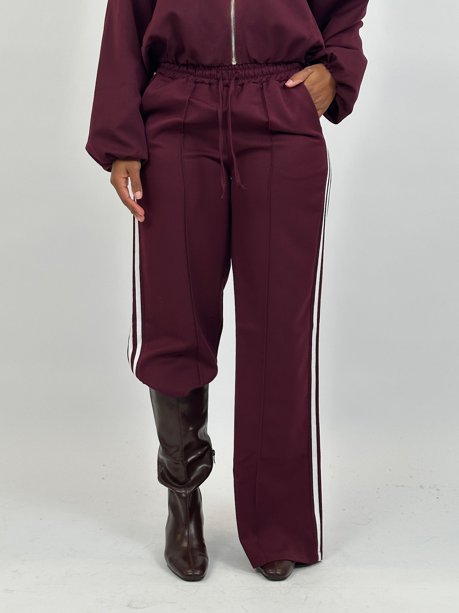 STRIPED PANTALON JOGGER BORDEAUX