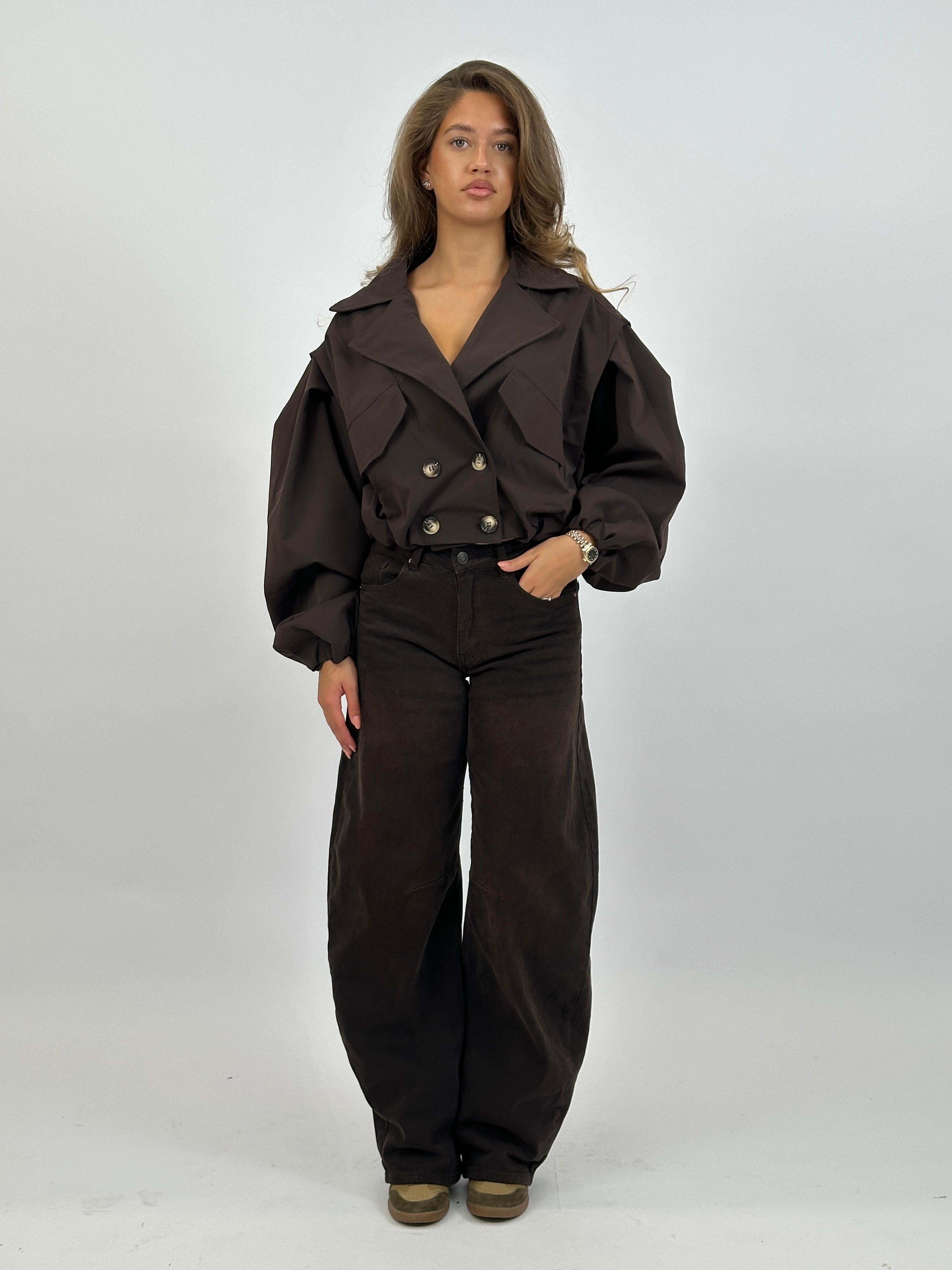 CROPPED PUFFY TRENCH CHOCO