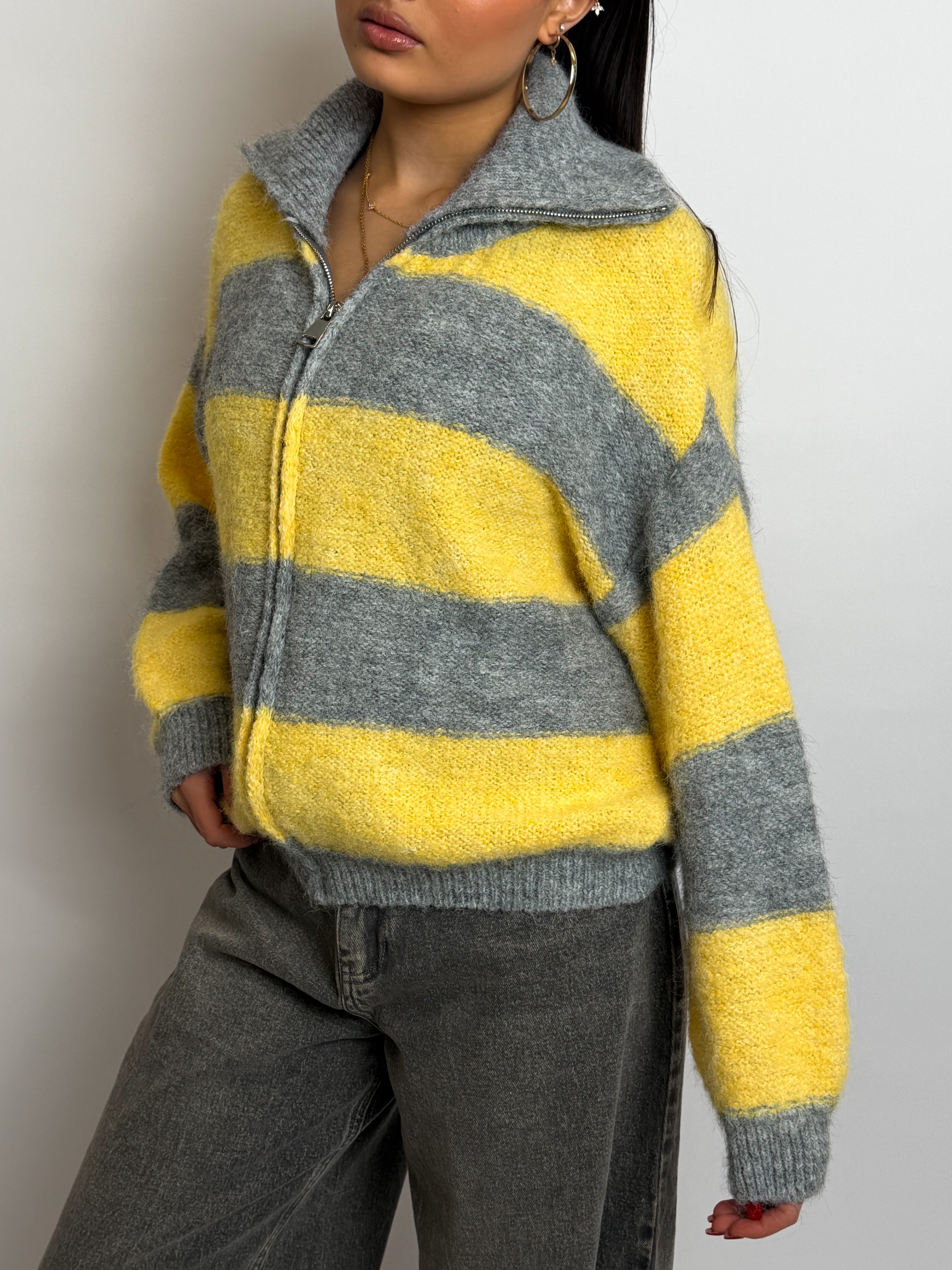 ZIP KNIT GREY/YELLOW