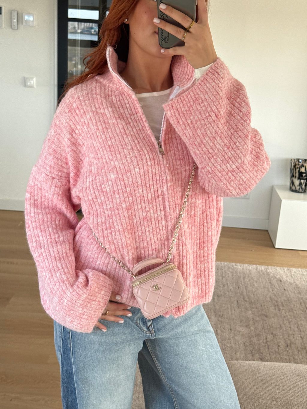 ZIP CARDI PINK