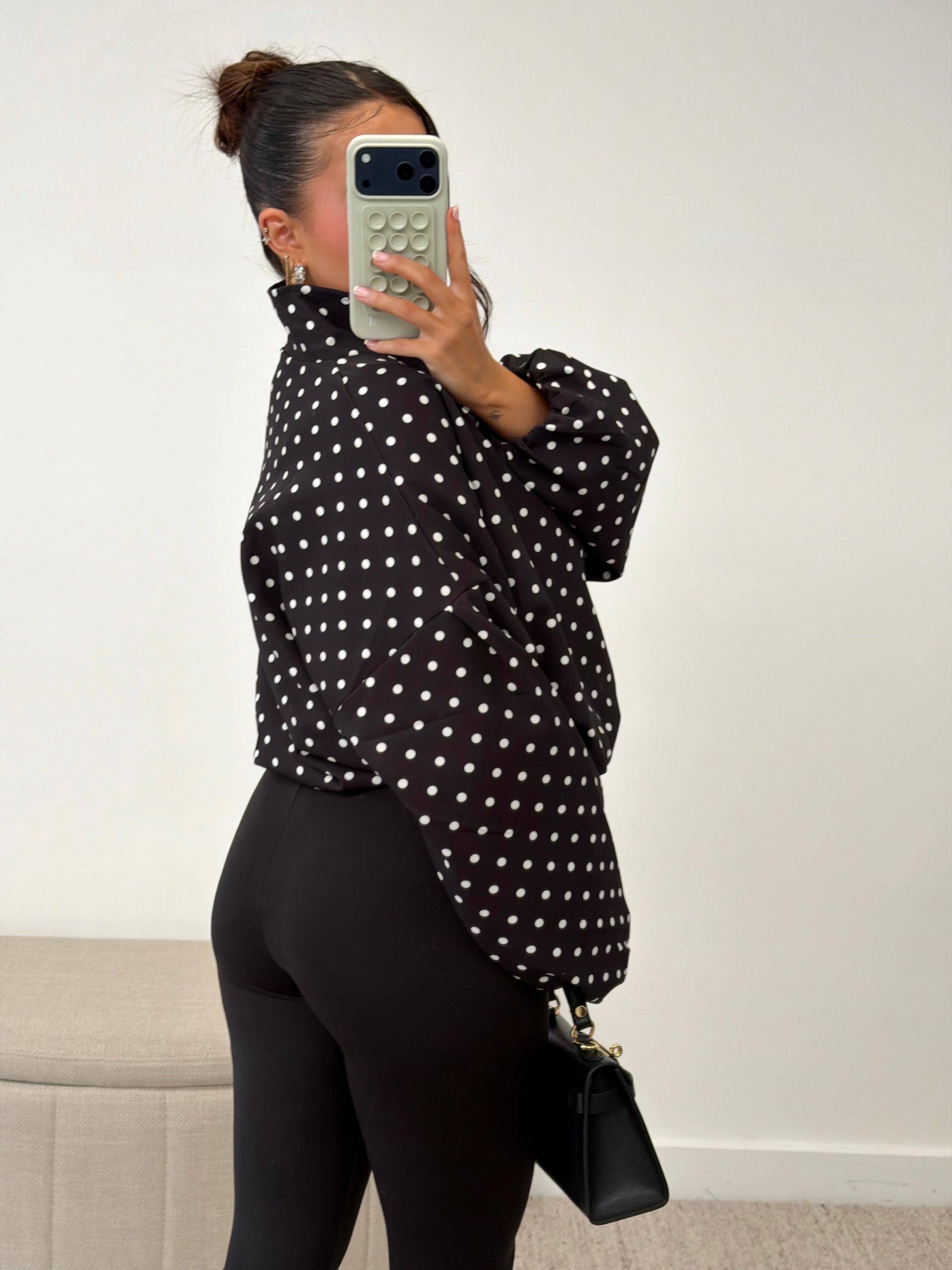 POLKA DOT BOMBER JACKET BLACK/WHITE