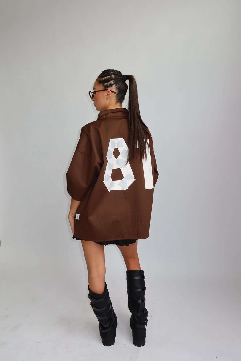 EXCLUSIVE TOKYO 81 BOYFRIEND BLOUSE BROWN/WHITE