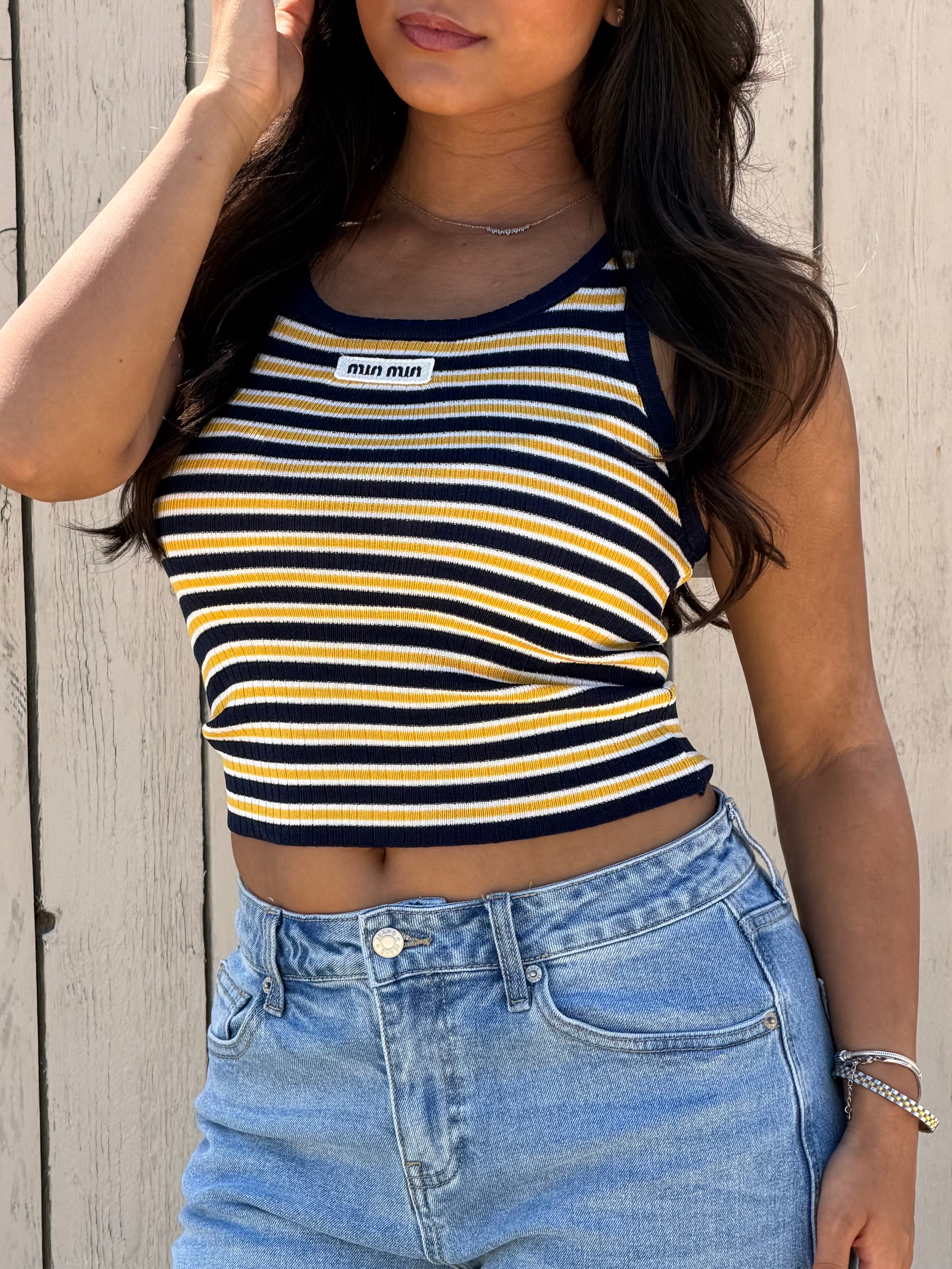 MIMI CROCHET TANK NAVY/YELLOW