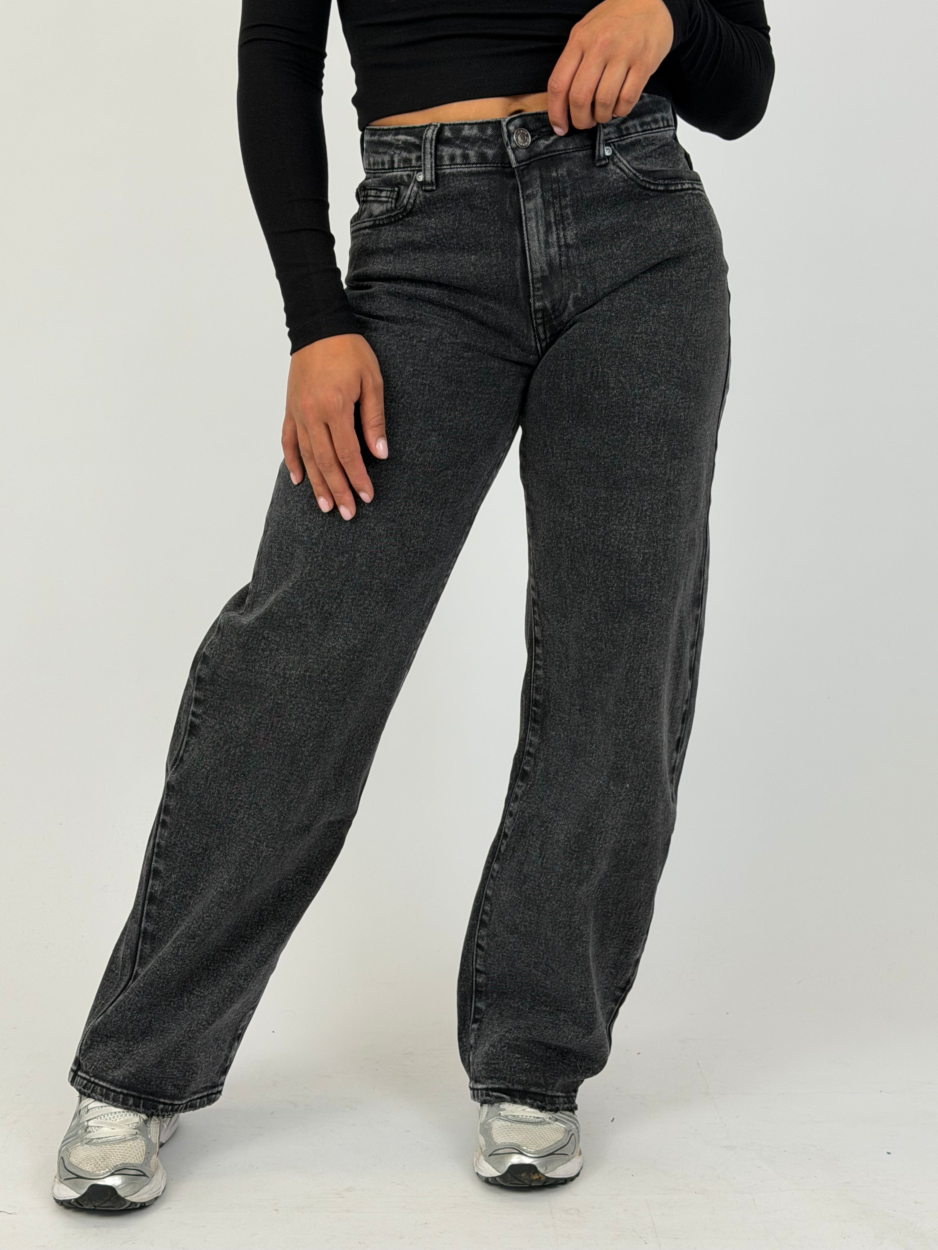 RHINESTONE BUM STRETCH WIDE LEG BLACK