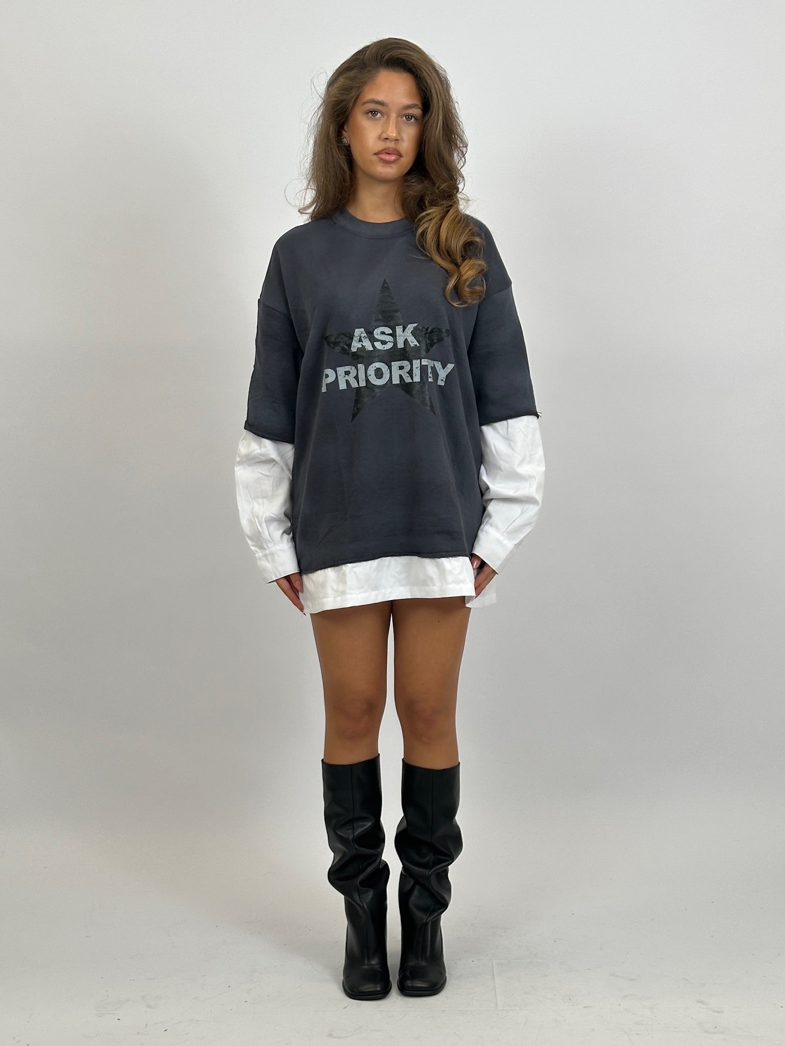 EXCLUSIVE WHITE SHIRT LONGSLEEVE GREY WASH