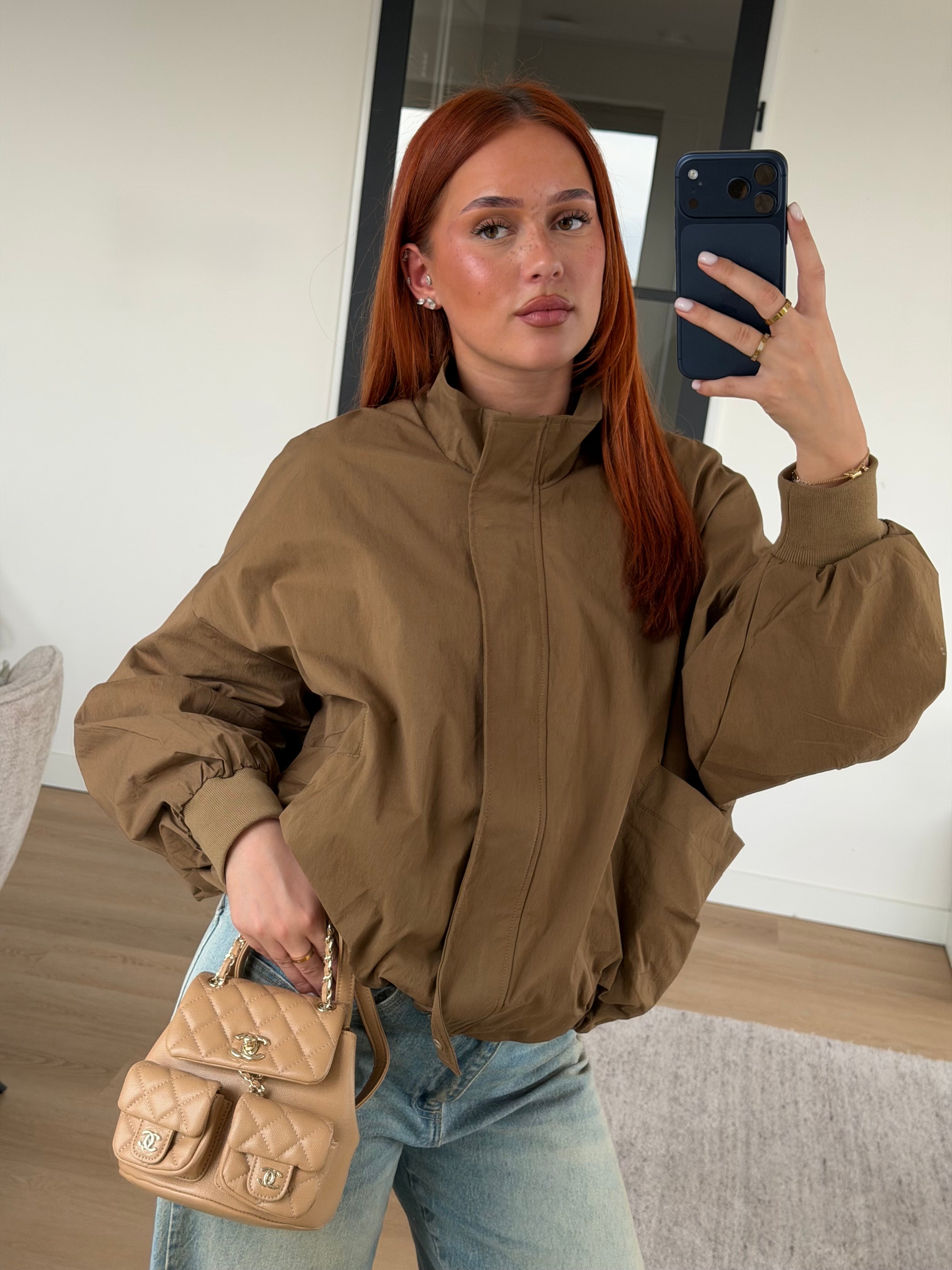 LINEN BOMBER JACKET CAMEL