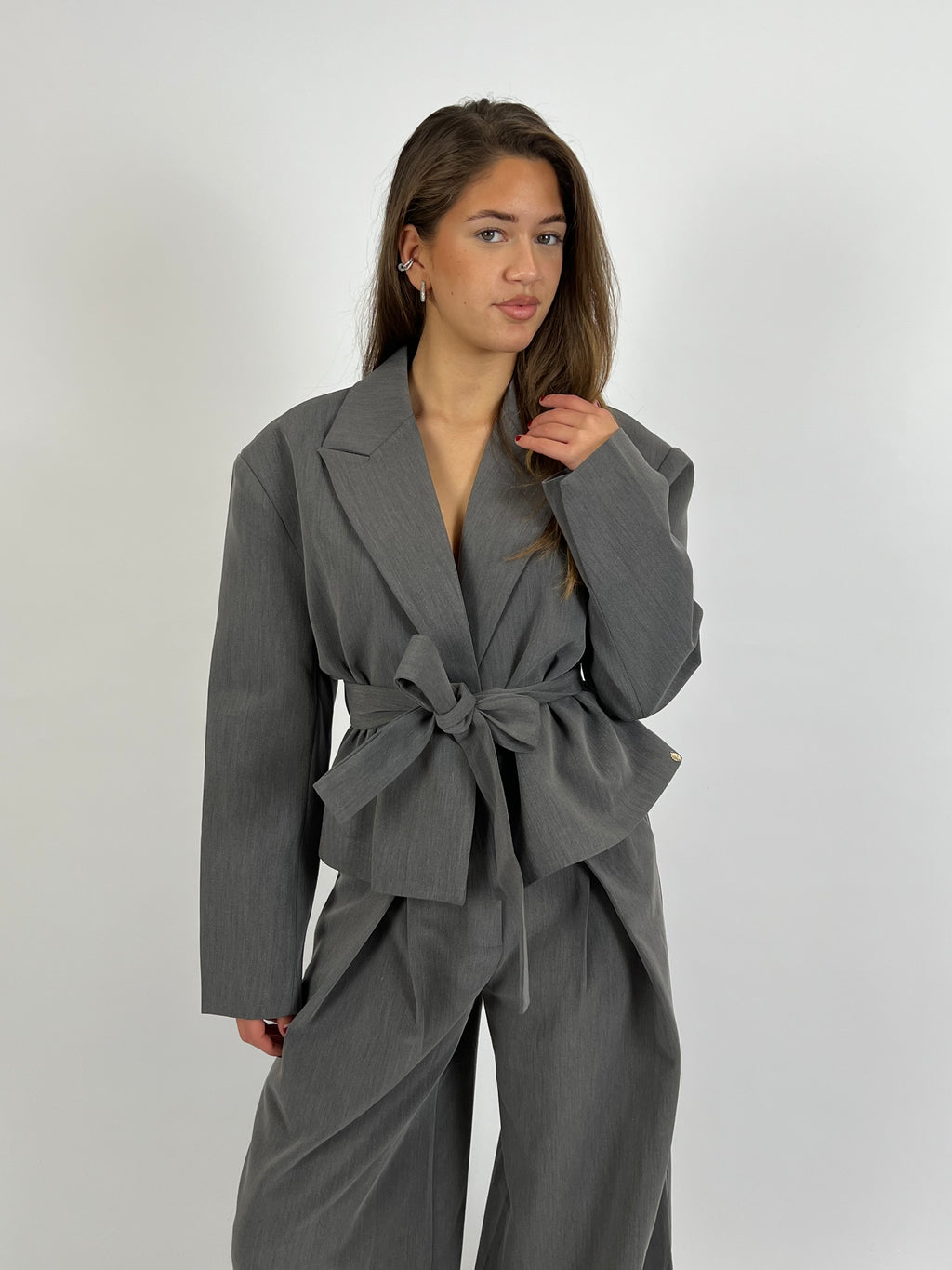 PREMIUM BELTED BLAZER GREY
