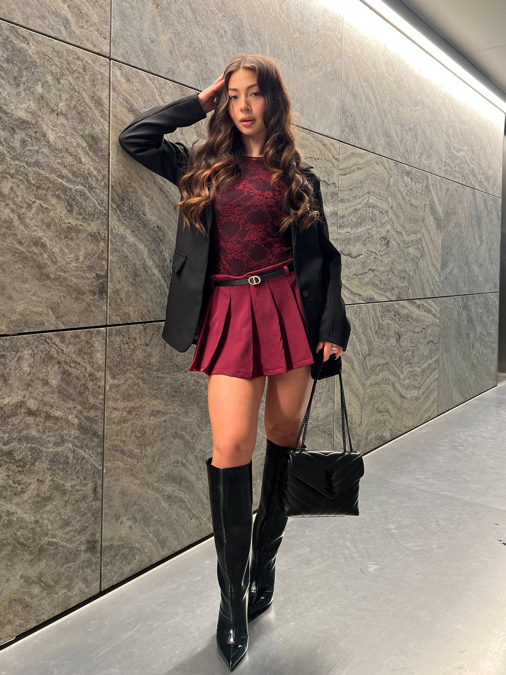 LIA PLISSE SKORT BORDEAUX