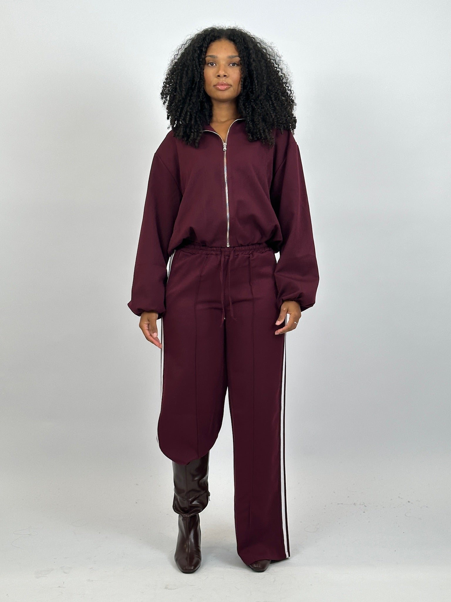 STRIPED PANTALON JOGGER BORDEAUX