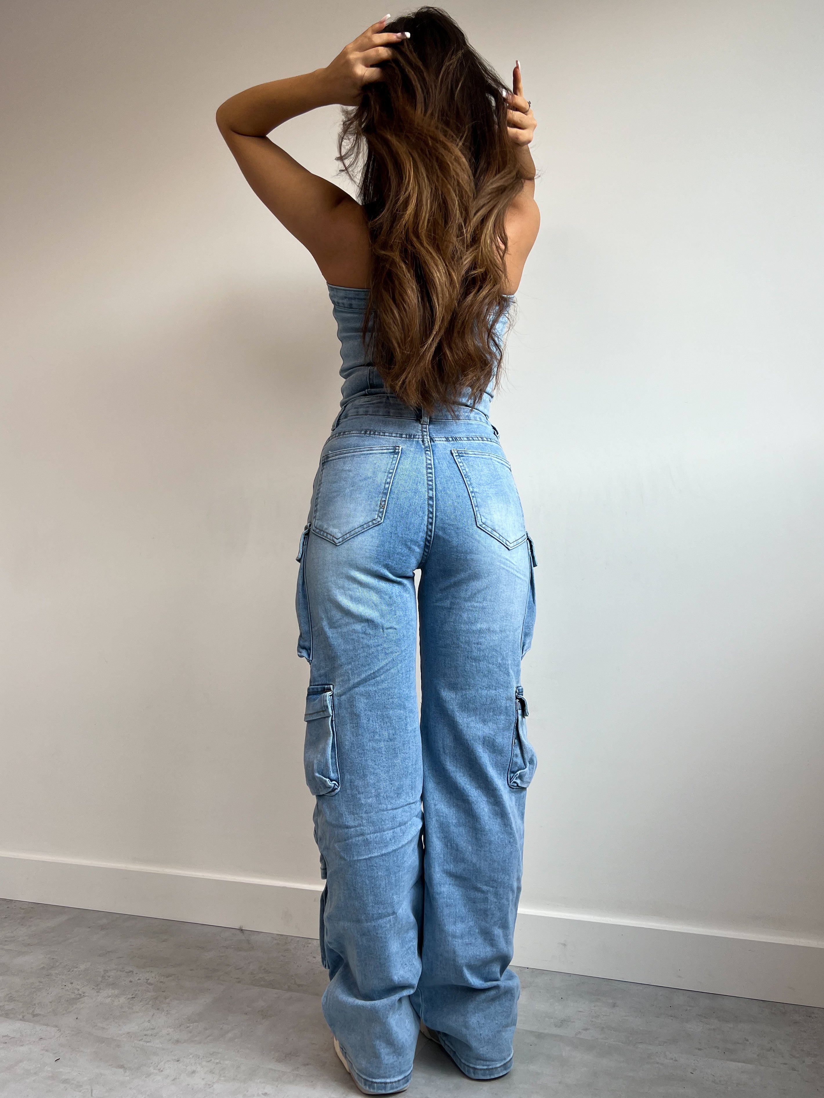 ATTICO INSPIRED STRETCH JUMPSUIT BLUE