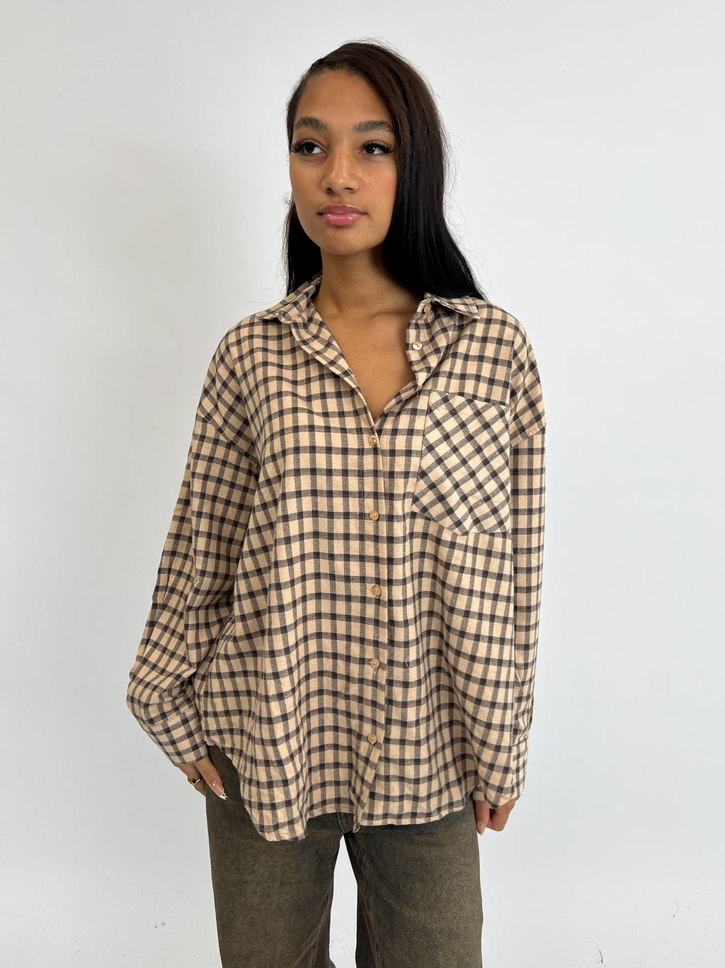 CHECKERED SHIRT NUDE/BLACK