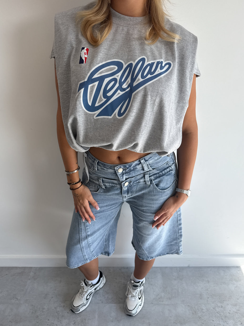 DOUBLE WAIST STRETCH JORT BLUE