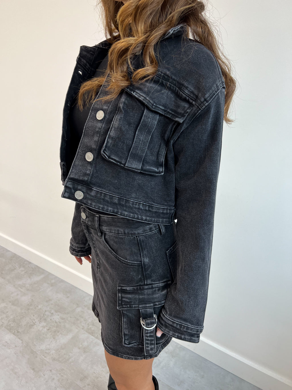 CARGO DENIM JACKET BLACK