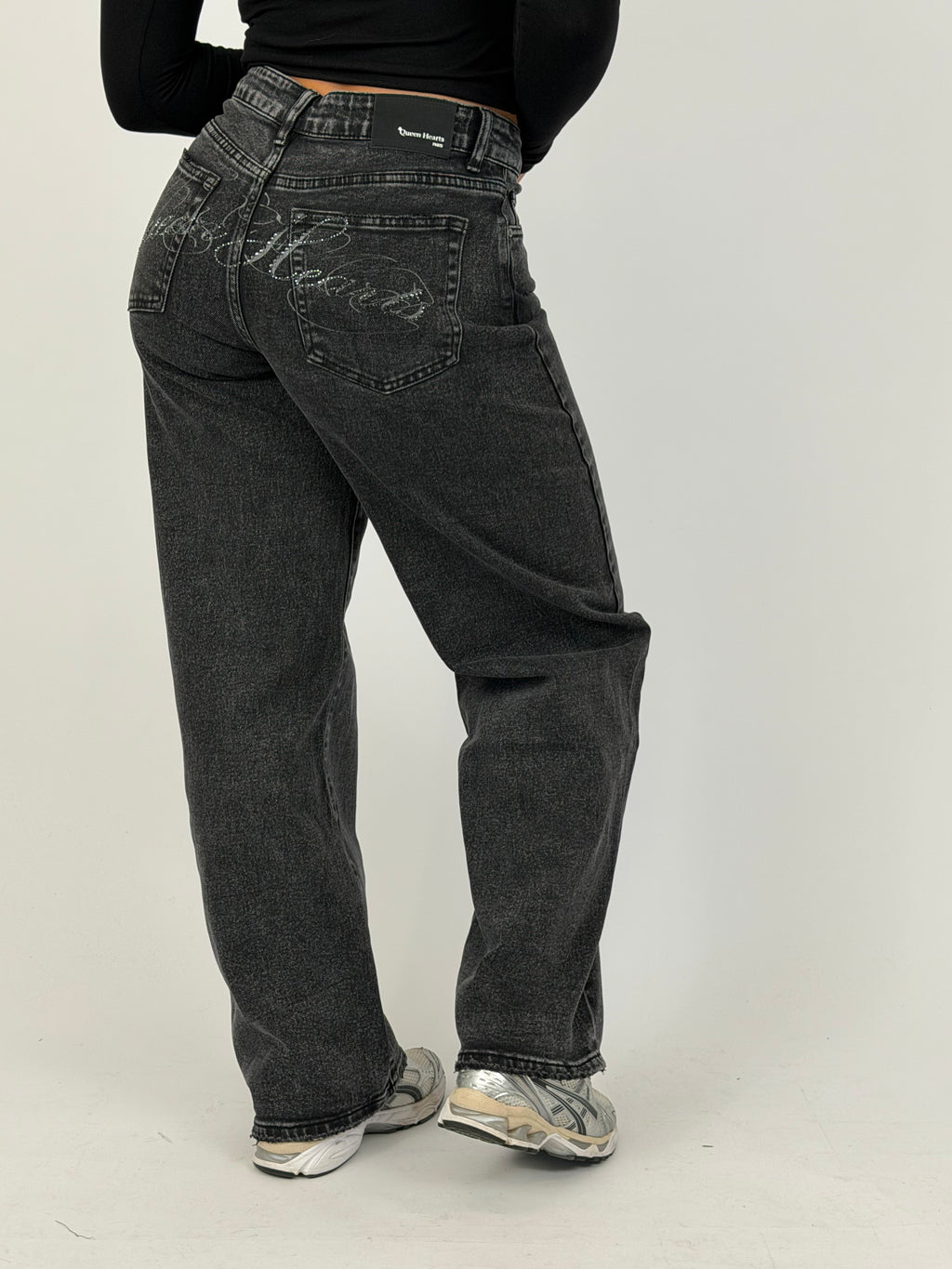 RHINESTONE BUM STRETCH WIDE LEG BLACK