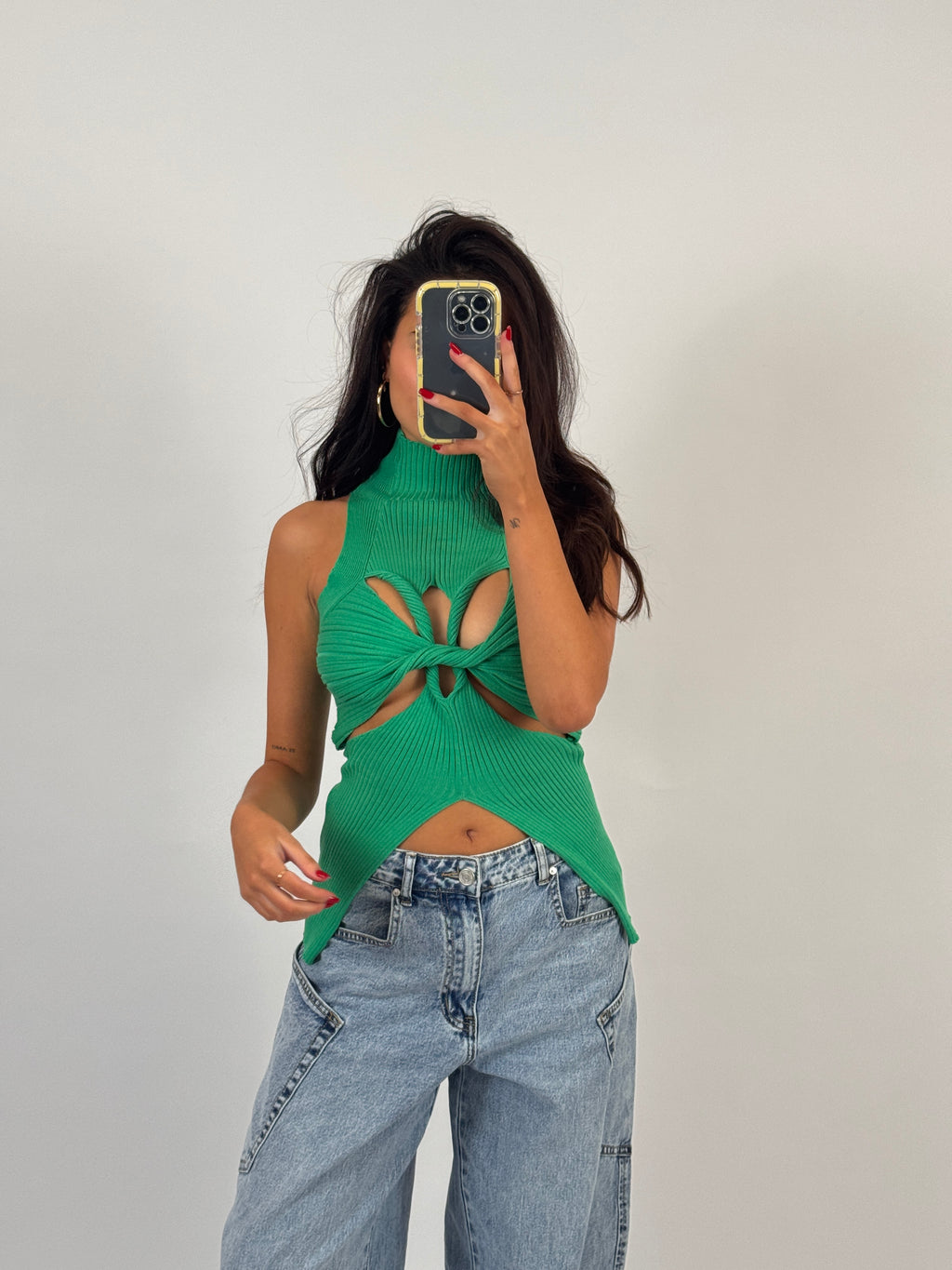 GREEN HIGH NECK TOP SIZE M
