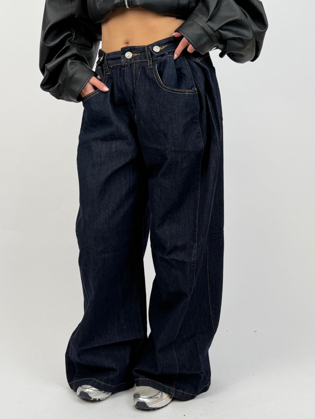 SINCHED WAIST WIDE LEG DARK BLUE