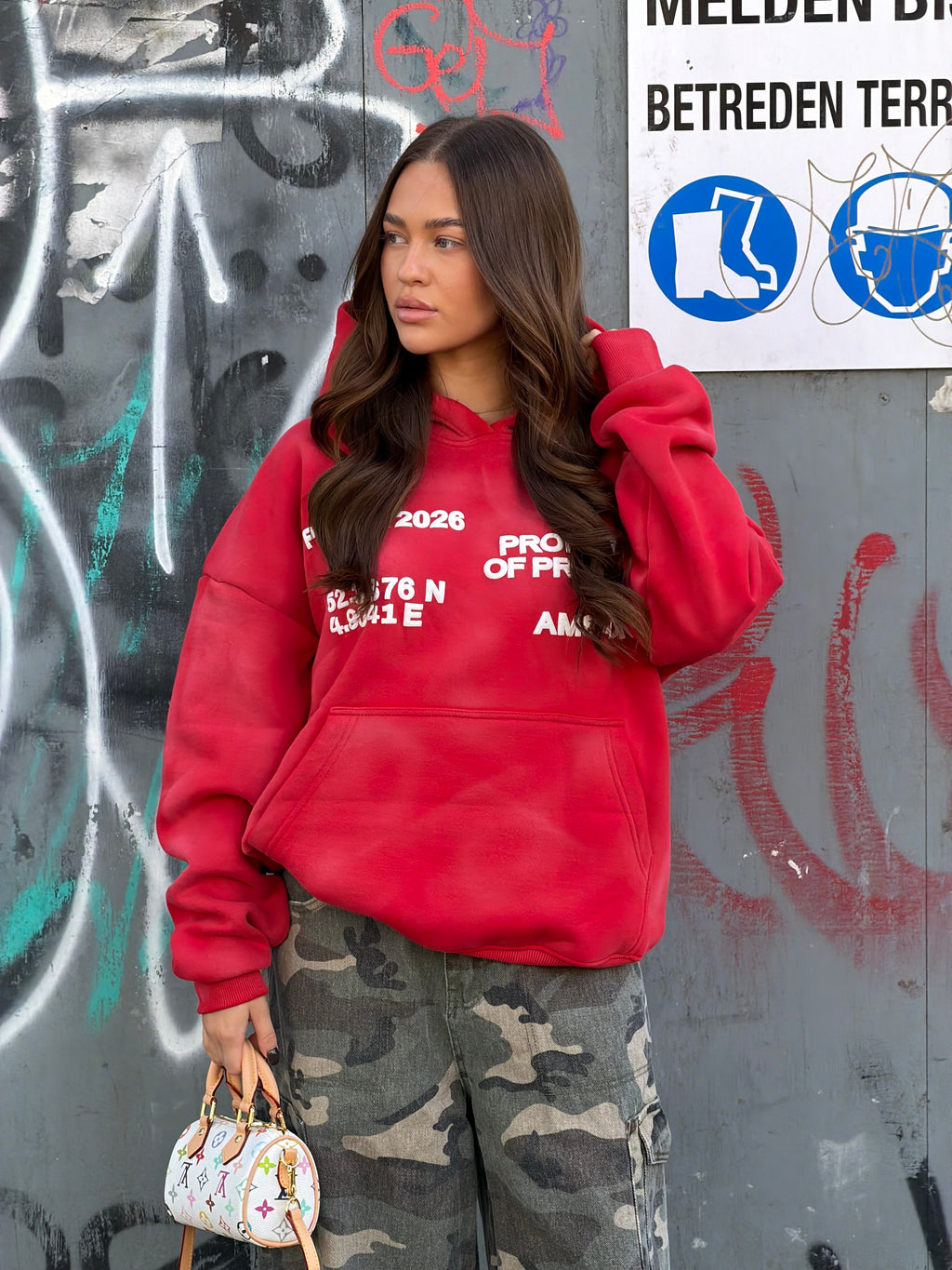 PRIORITY GEWASKEN HOODIE Rood