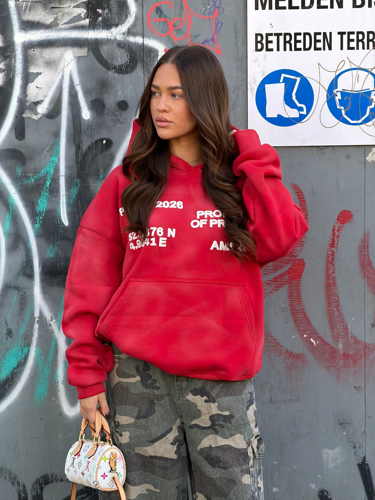 PRIORITY WASHED HOODIE RED