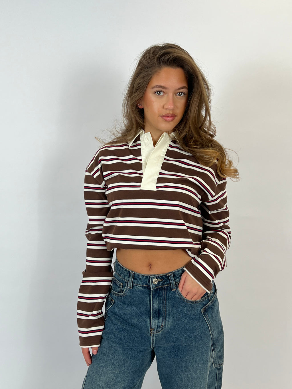 POLO LONGSLEEVE BROWN/WHITE