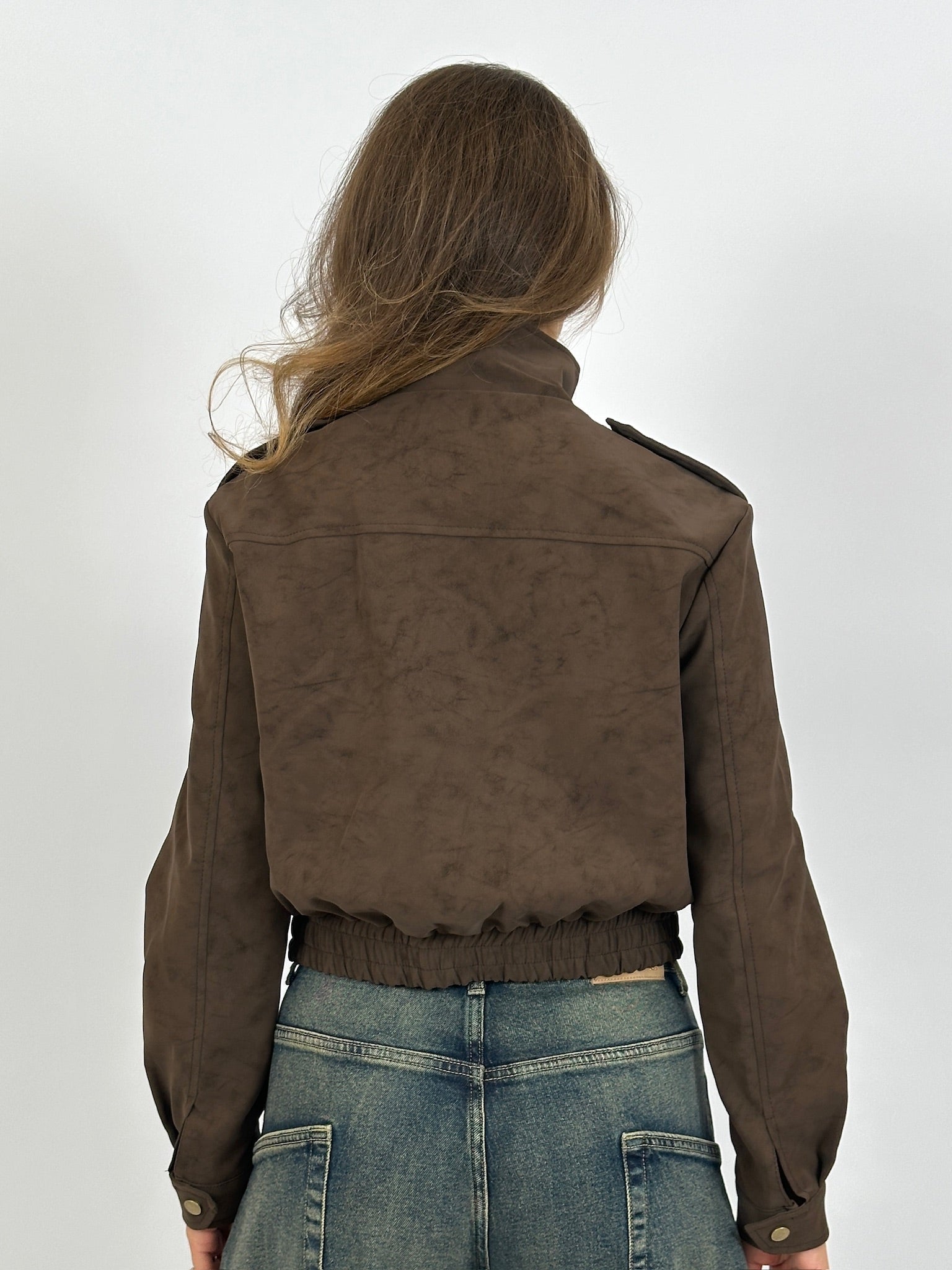 SUÈDE LOOK BOMBER JACKET BROWN