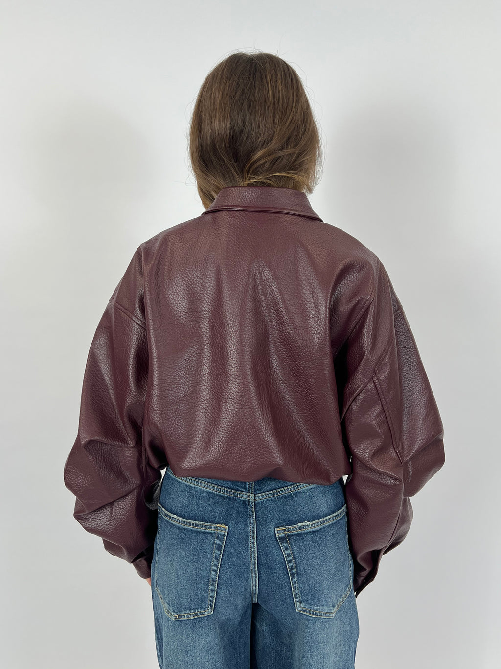 PUFFY LEATHER BOMBER BORDEAUX