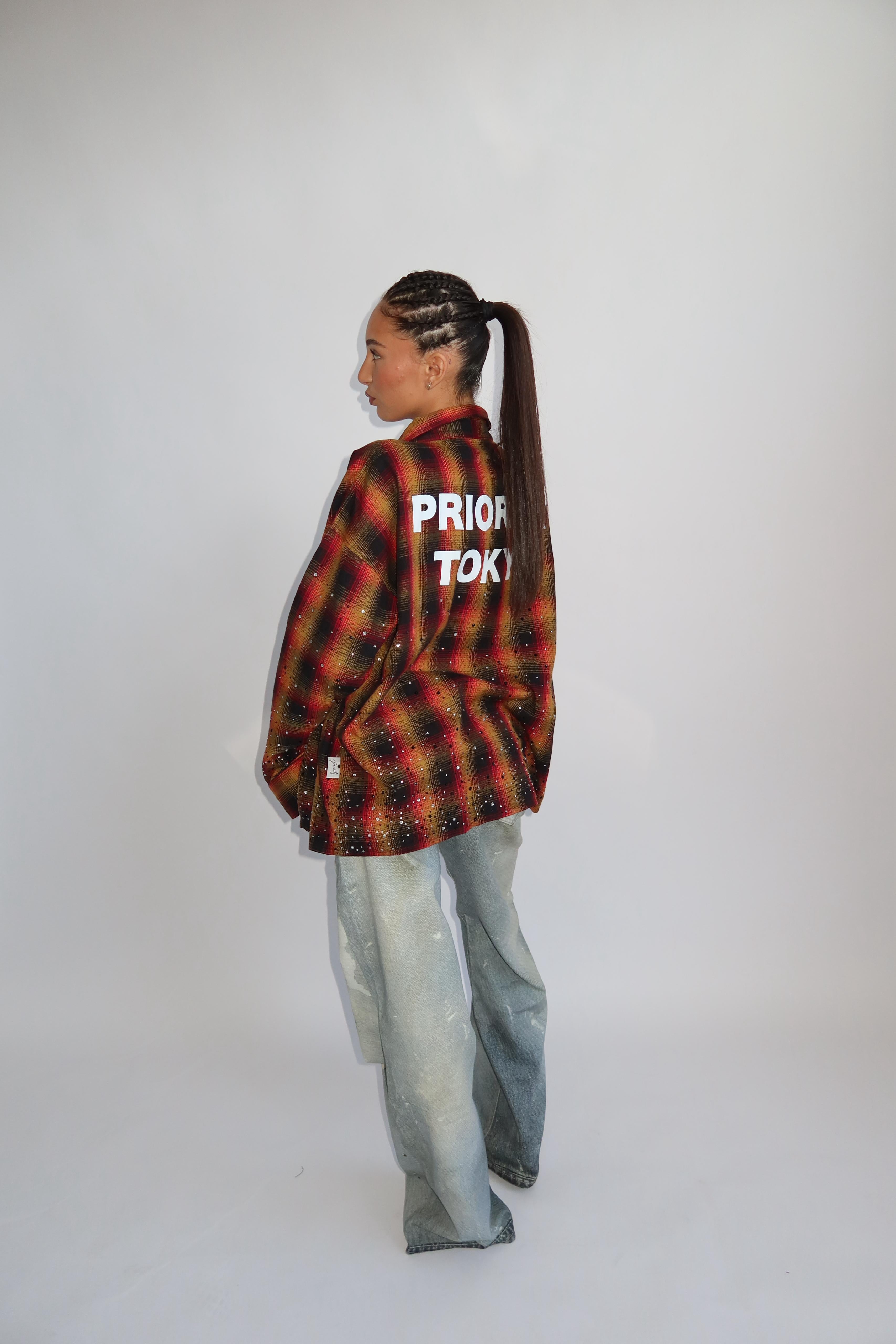 EXCLUSIVE CHECKED RHINESTONES SHIRT