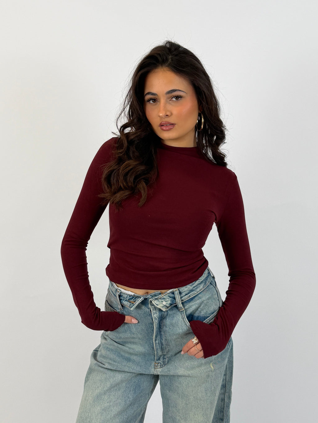JANE HIGH NECK TOP BORDEAUX