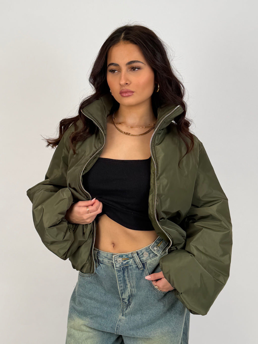 PUFFY BOMBER COAT ARMY