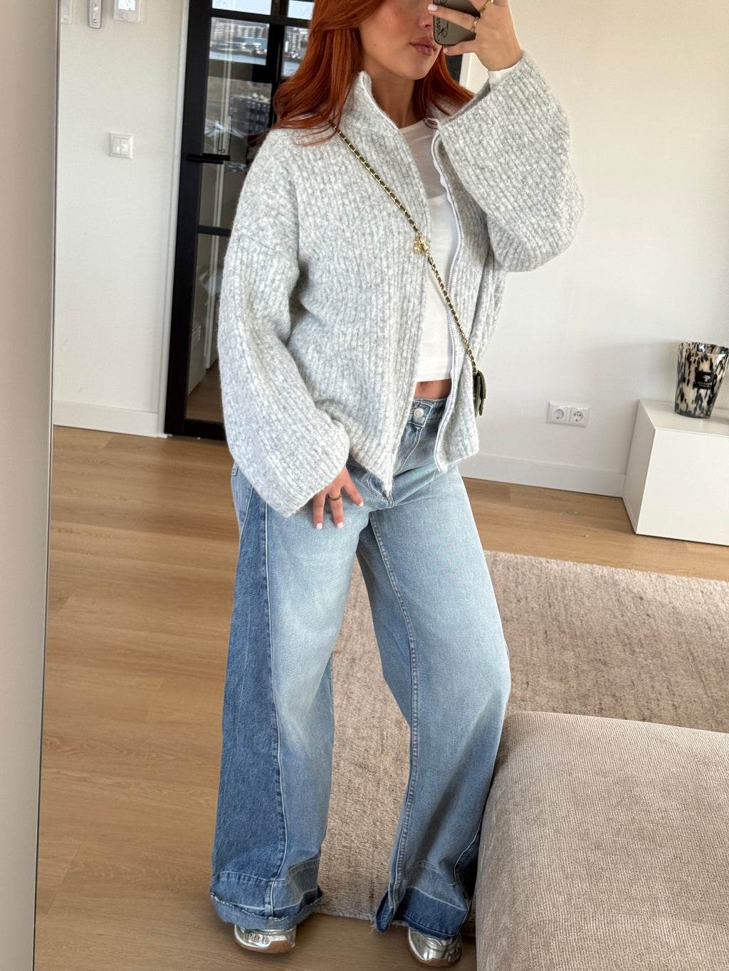 ZIP CARDI GREY